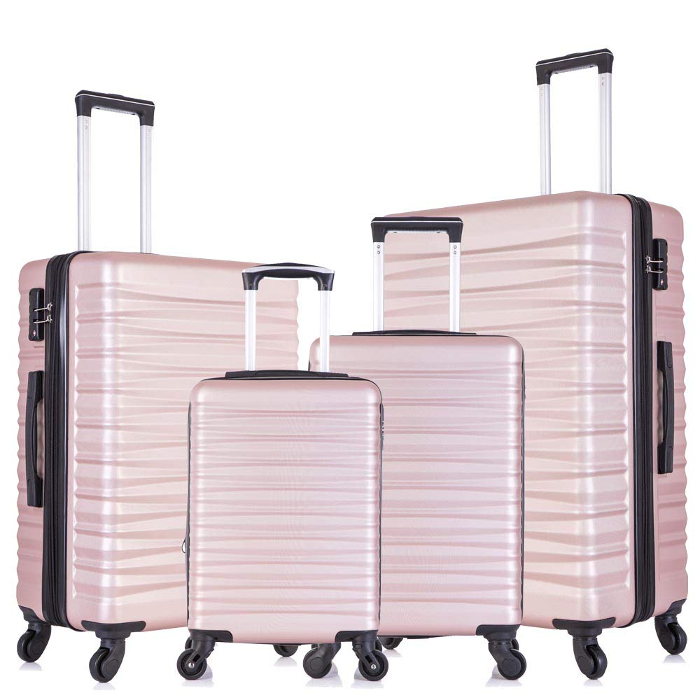 Apelila 4-Piece Expandable Hardshell ABS Luggage Set with TSA Lock & Spinner Wheels - Rose Gold Travel Suitcases for Family Vacations, Business Trips & International Travel (4PCs)