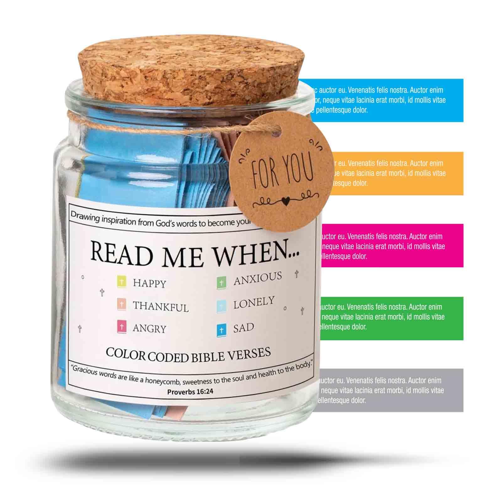 Read Me When Bible Verses Jar - Color-Coded Scripture for Emotions & Feelings in Glass Jar, Christian Gift for Comfort, Encouragement & Prayer | Perfect for Church, Bible Study, Daily Devotion & Spiritual Gifts