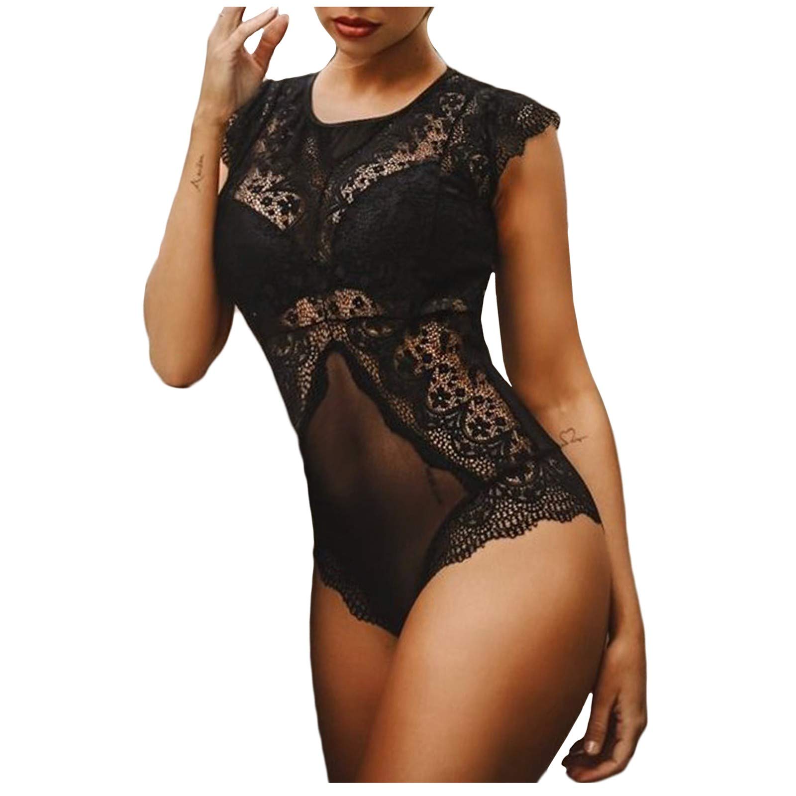 Sexy Lace Teddy Bodysuit for Women - Deep V Neck One Piece Lingerie Set, Babydoll Underwear for Date Night & Boudoir Photography