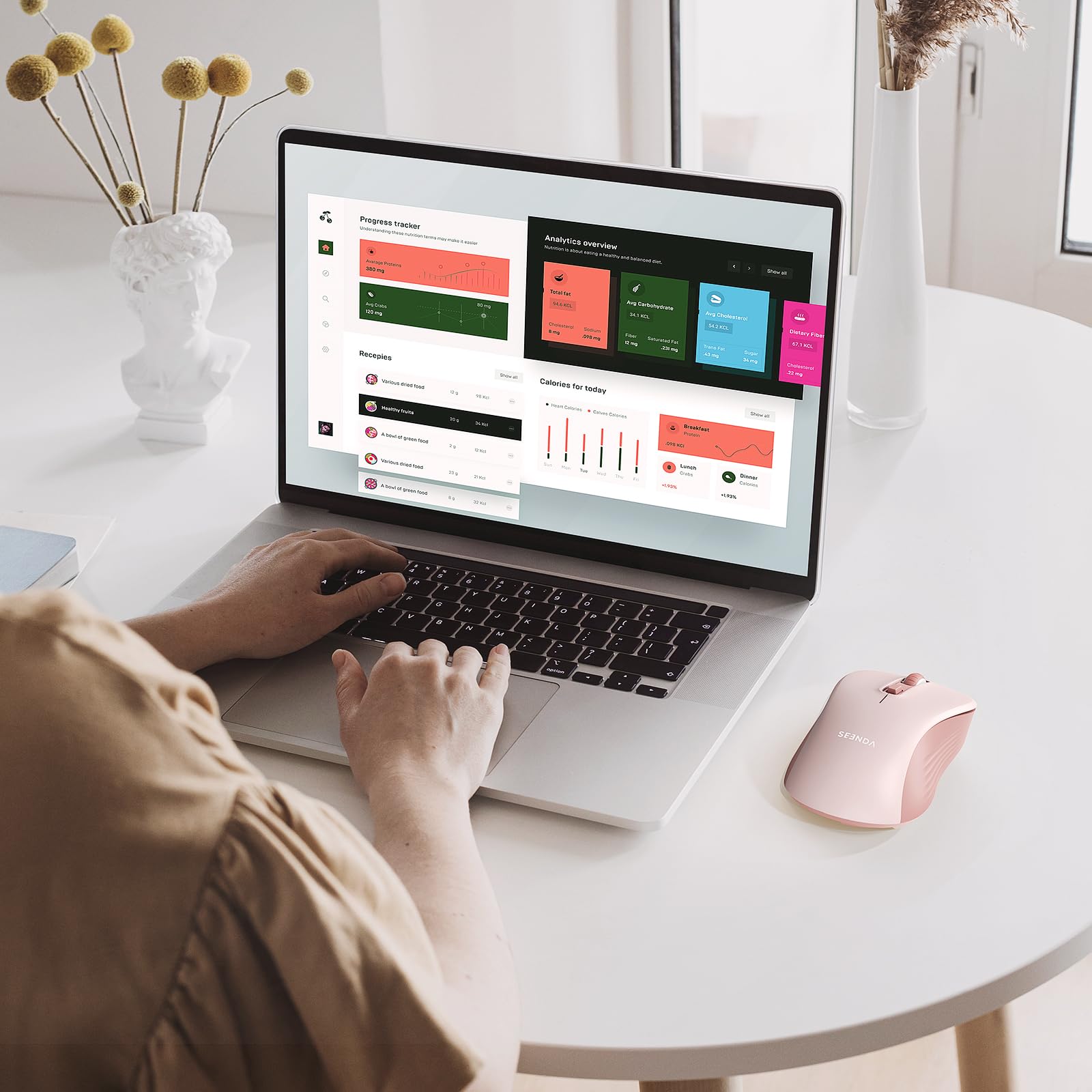 Seenda Wireless Bluetooth Mouse for Laptop - Dual Mode (Bluetooth & 2.4G USB) Ergonomic Computer Mouse Compatible with MacBook, Windows PC - Pink | Perfect for Office Work, Home Use & Travel