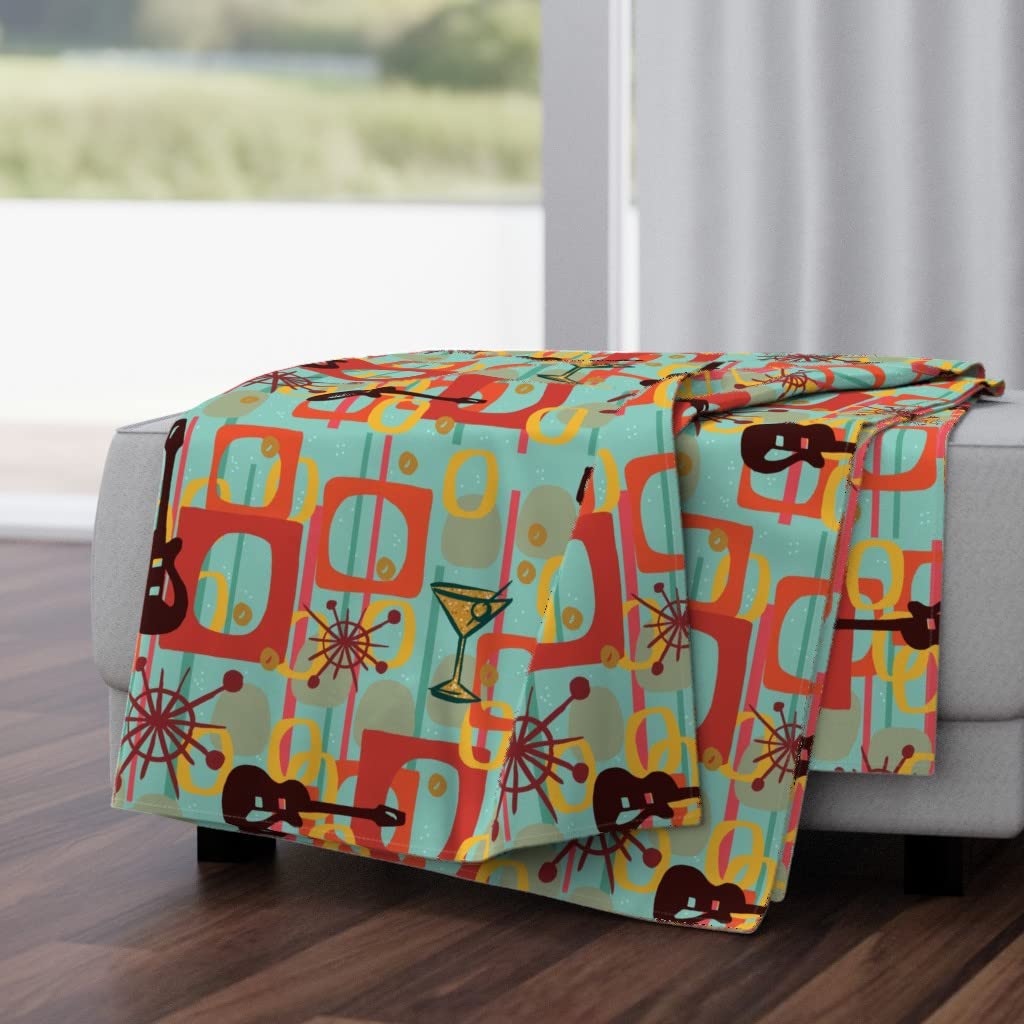 Soft Plush Minky Throw Blanket 50x70 Inches - Blue Turquoise Retro Red Guitar Midcentury Modern Rock & Roll Design | Cozy Home Decor, Gift for Music Lovers, Perfect for Sofa, Bed & Couch