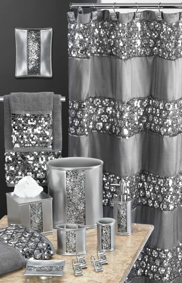 Zahari Home Sinatra Modern 3-Piece Bathroom Towel Set - Soft, Plush & Highly Absorbent Luxury Towels (Bath, Hand & Wash Towels) - Contemporary Decor with Bling Silver Accents - Perfect for Spa, Guest Bathrooms & Upscale Home Decor