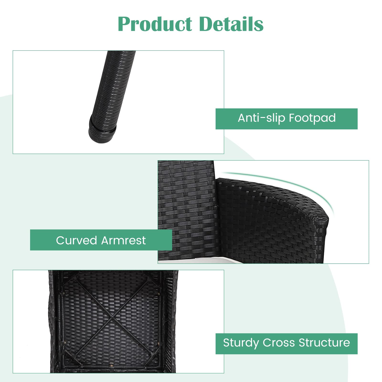 2PCS Rattan Patio Chair Set with Cushions & Armrests - Lightweight Outdoor Deck Chairs for Backyard, Balcony, Poolside, Garden - Easy Assembly & Weather-Resistant - Perfect for Relaxing, Sunbathing or Entertaining Guests