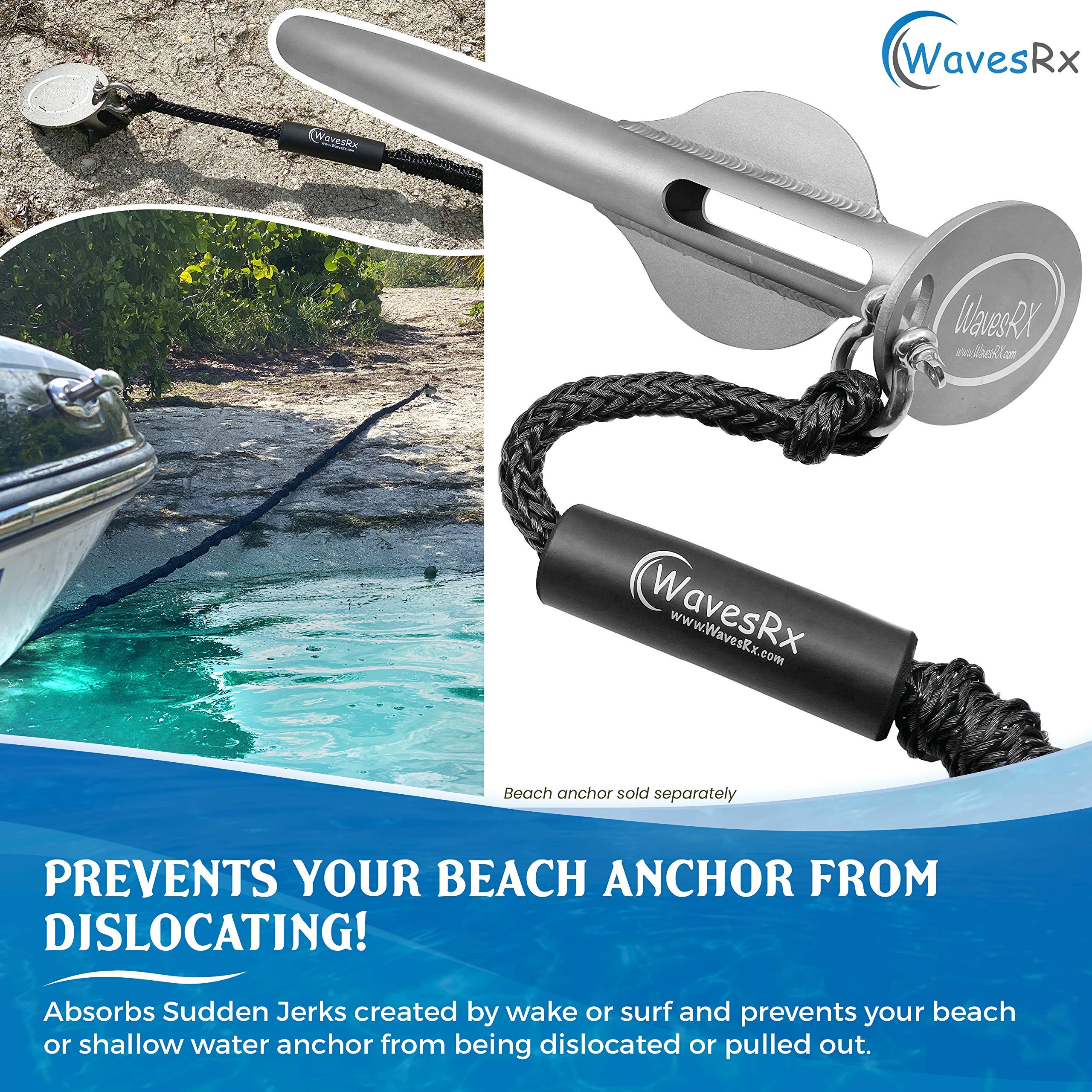 Aluminum Sand Anchor with 14' Bungee Line - Secure Watercraft Anchoring for Boats, Pontoons & Jet Skis Near Beach or Sandbar | Perfect for Shallow Water & PWC Use