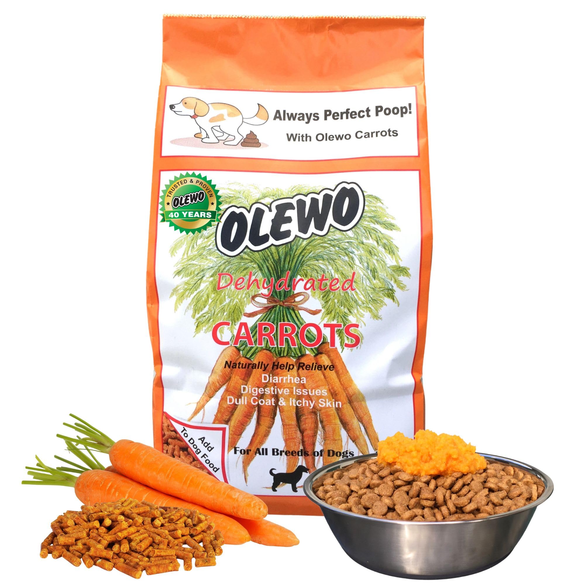 Olewo Original Dehydrated Carrots for Dogs – Fiber-Rich Digestive Support, Natural Skin & Coat Supplement, Multivitamin & Probiotic Dog Food Topper for Picky Eaters, 1 lb – Perfect for Gut Health & Firm Stools in Sensitive or Senior Dogs