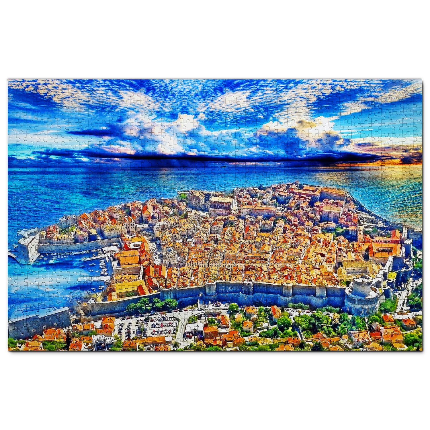 1000-Piece Croatia Dubrovnik City Walls Jigsaw Puzzle - Wooden Travel Souvenir & Home Decor for Adults, Teens, Family Game Night