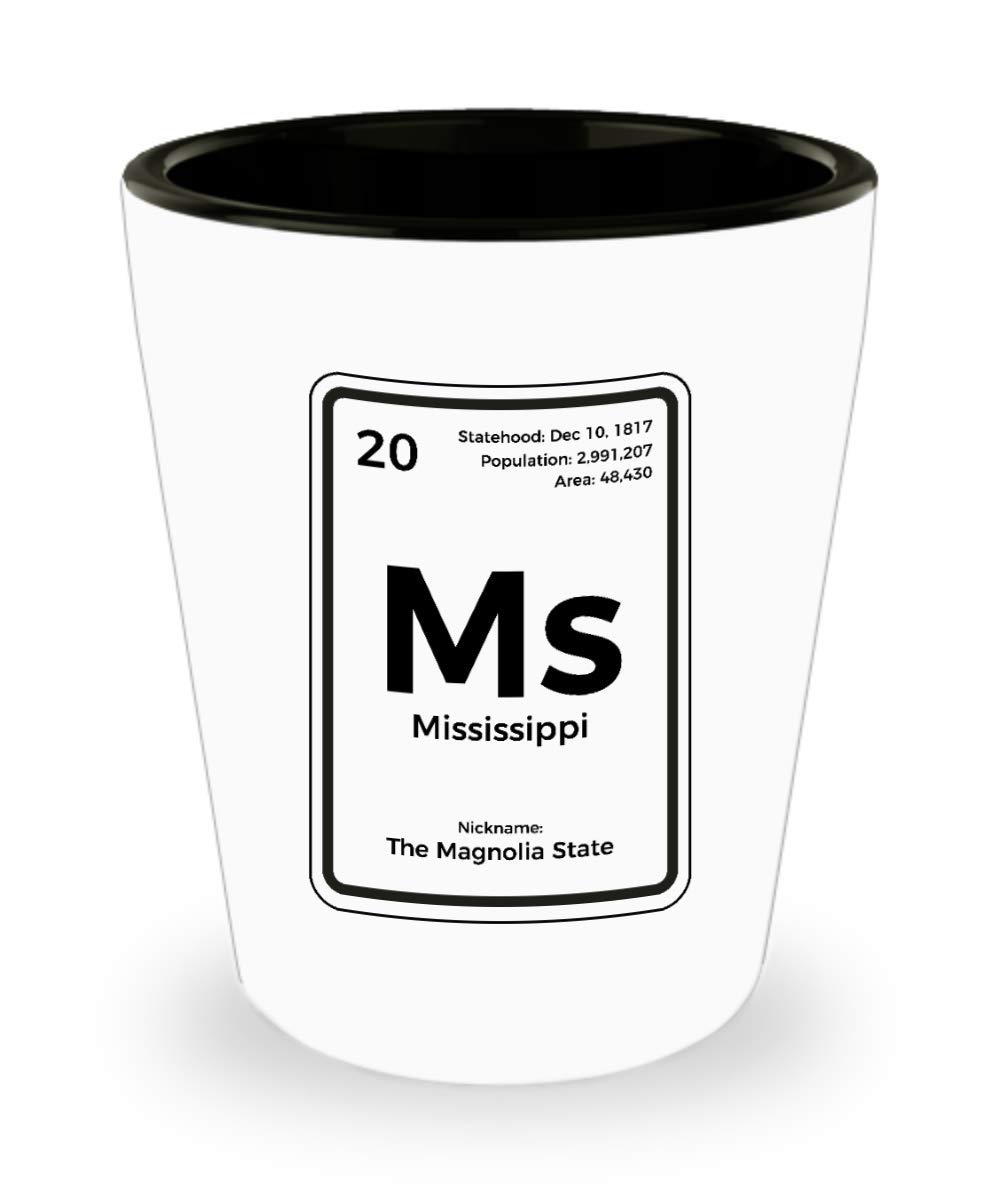 Mississippi Shot Glass - Periodic Table Design - Unique Magnolia State Souvenir & Gift for Collectors, Science Lovers - Perfect for Parties, Home Bar Decor, and Chemistry Enthusiasts