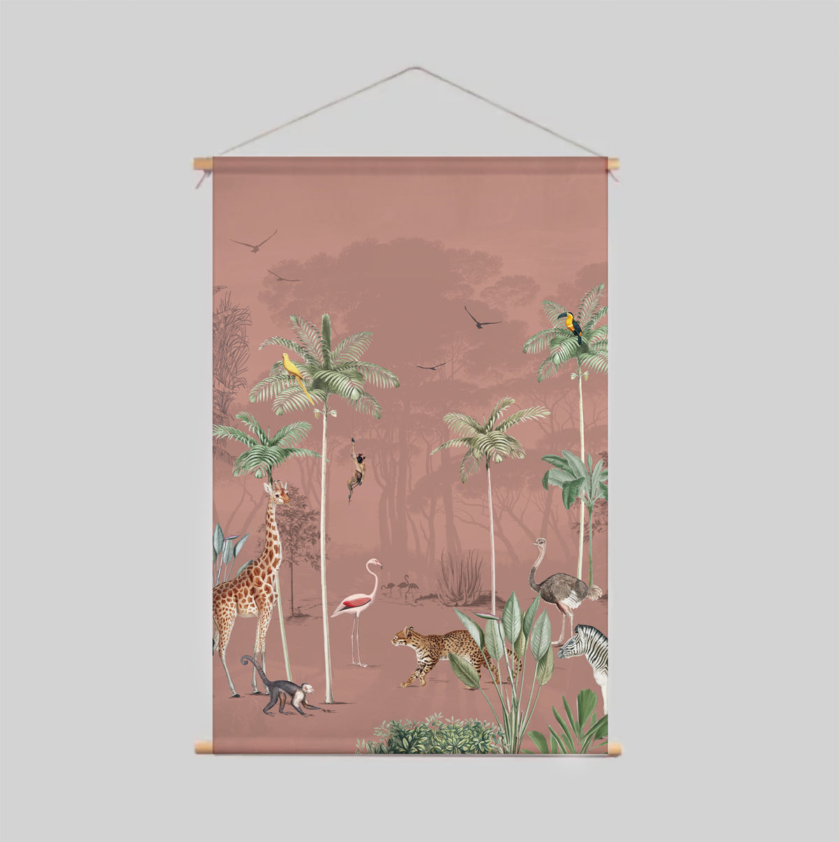 Wildlife's Playground Blush Textile Poster - Nature-Inspired Wall Art for Home, Office & Nursery Decor