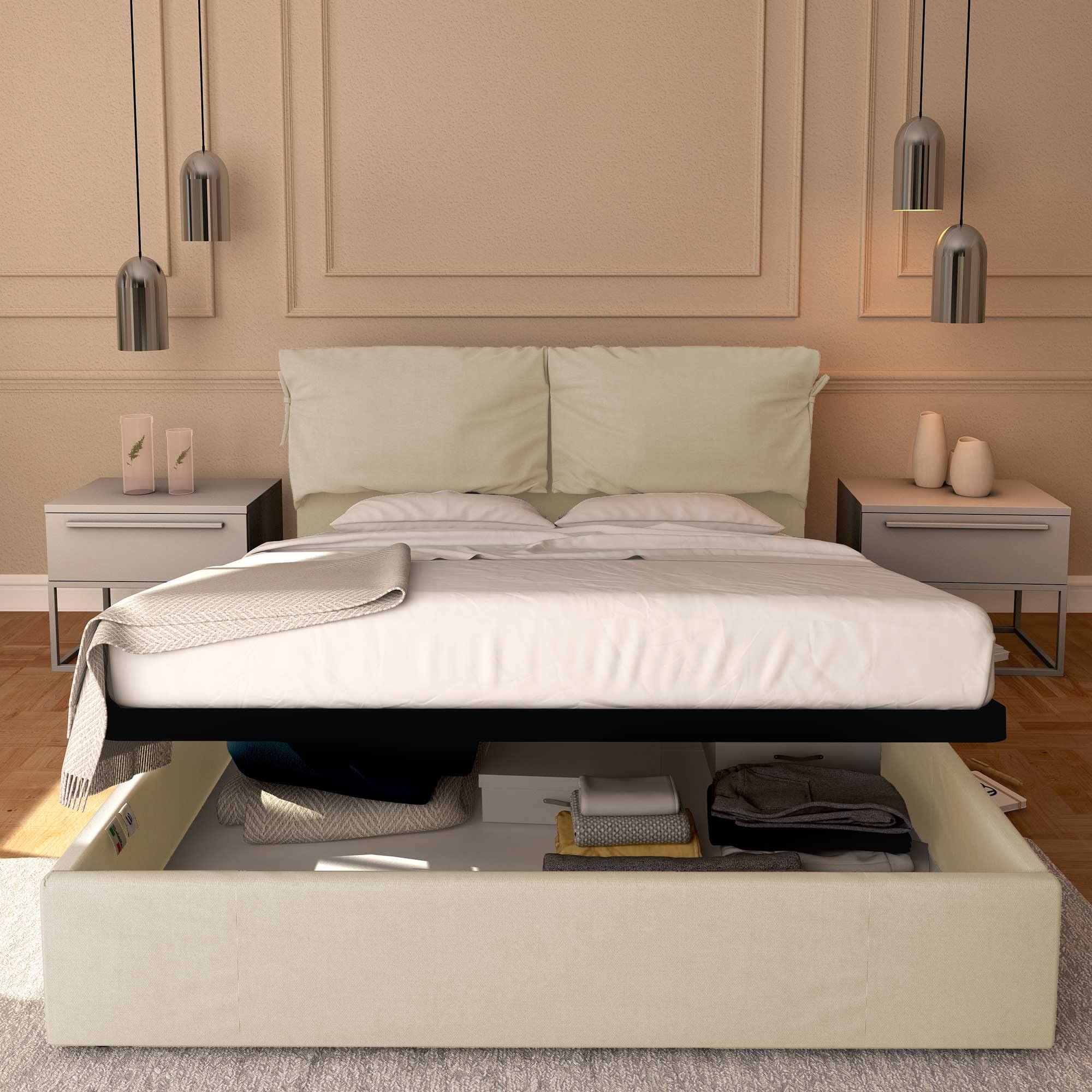 Baldiflex Single Bed with Storage - Licia Soft Synthetic Leather Upholstery, Slatted Base for Single Mattresses, 180 x 200 cm, Light Beige with Padded Headboard | Space-Saving Bedroom Solution for Small Apartments & Guest Rooms