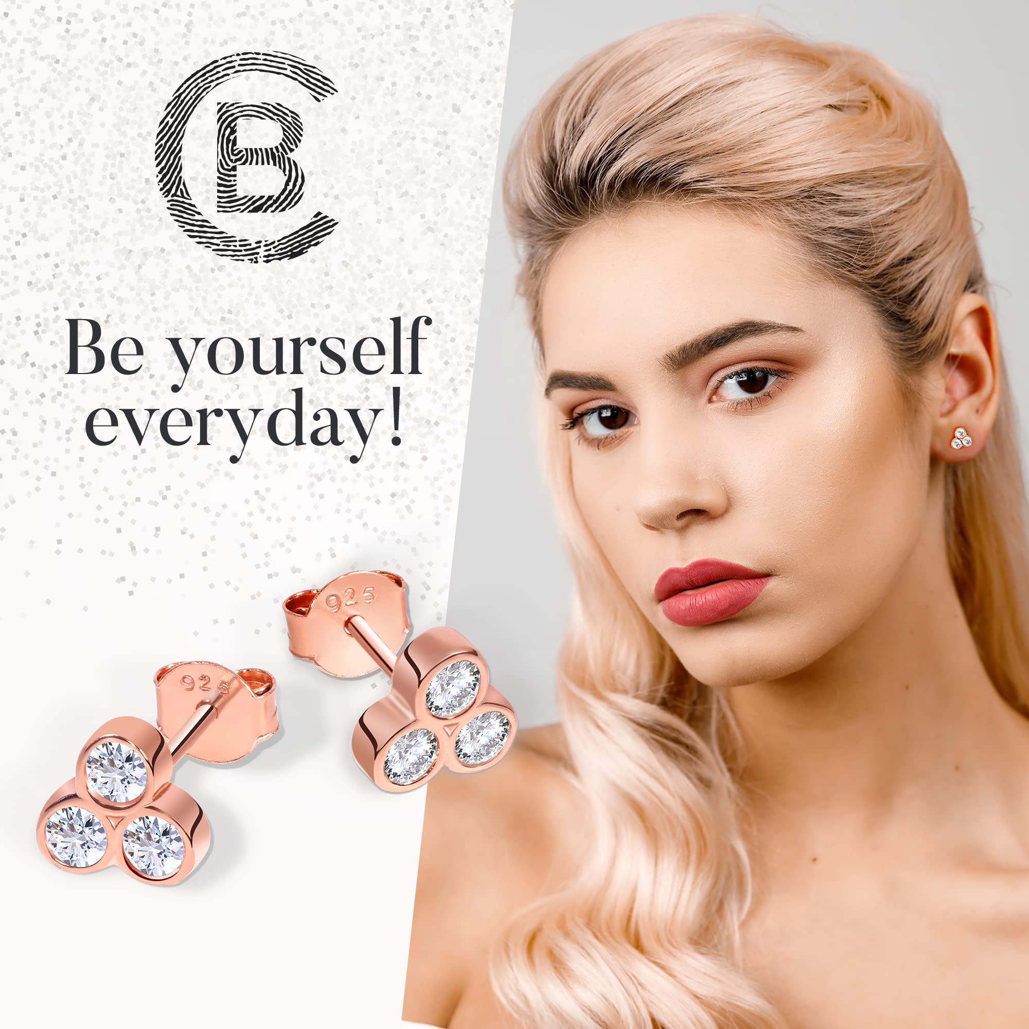 Elegant CZ Stud Earrings for Women - 925 Sterling Silver with Round Cubic Zirconia Stones - Rose Gold Jewelry Gift for Birthday, Anniversary & Special Occasions - Perfect for Parties, Weddings & Everyday Wear
