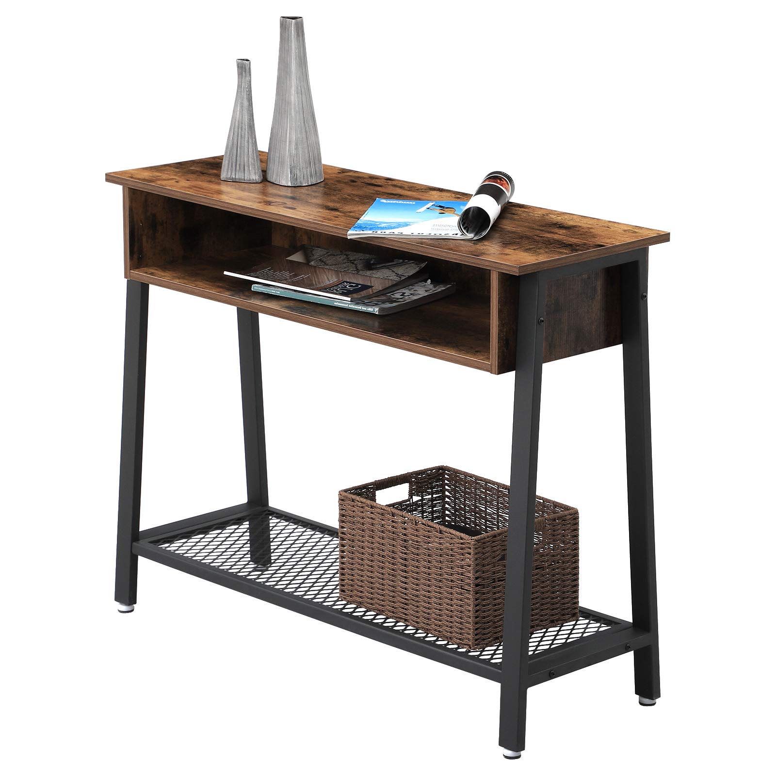VASAGLE Industrial Sofa Table - 40 Inch Console Table with Mesh Shelf & Storage Rack, Entryway Table for Living Room, Office, Hallway - Sturdy Metal Frame - Perfect for Small Spaces, Behind Sofa or as Entry Table