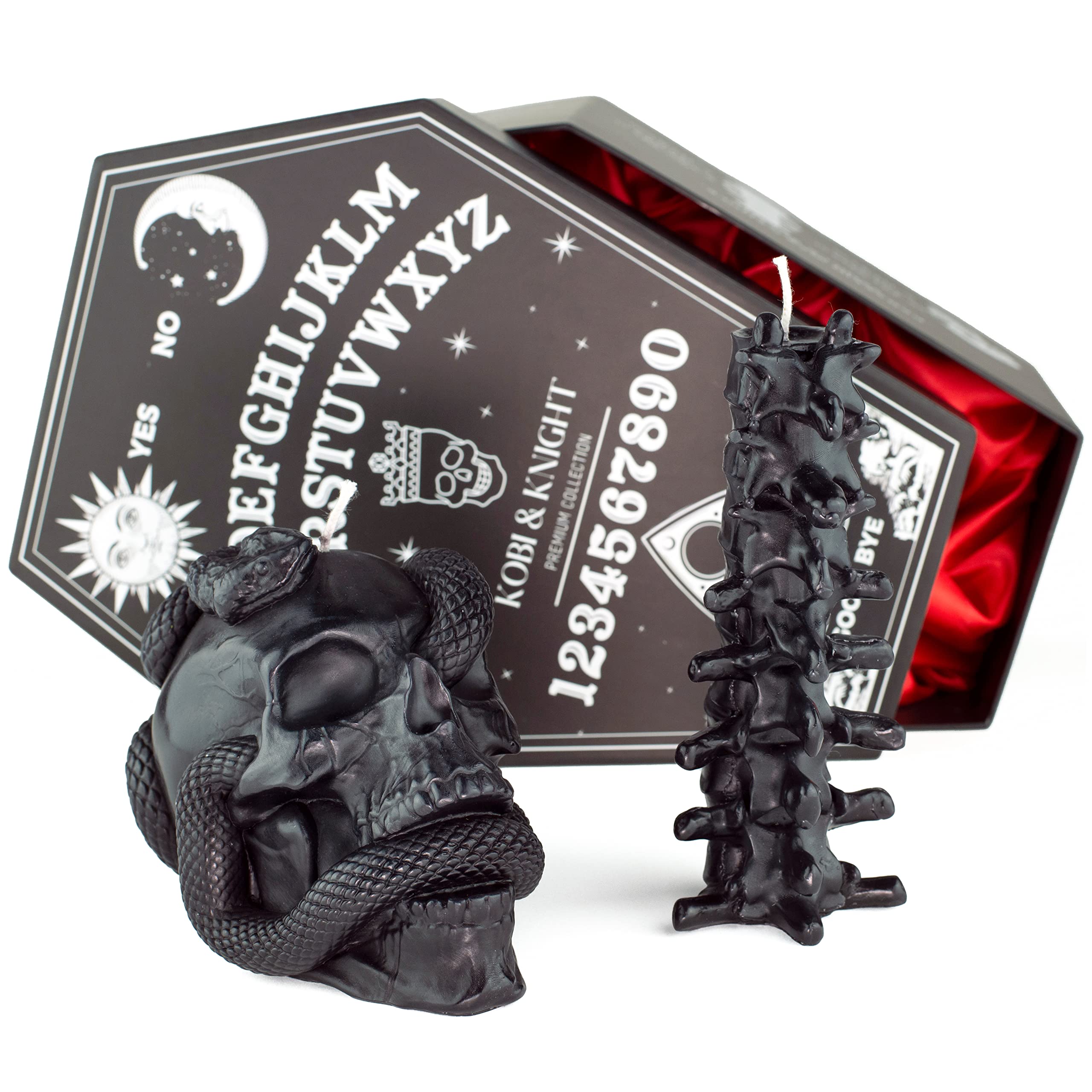 Gothic Skull Candle Set with Snake & Coffin Box - Halloween Decor for Goth Home