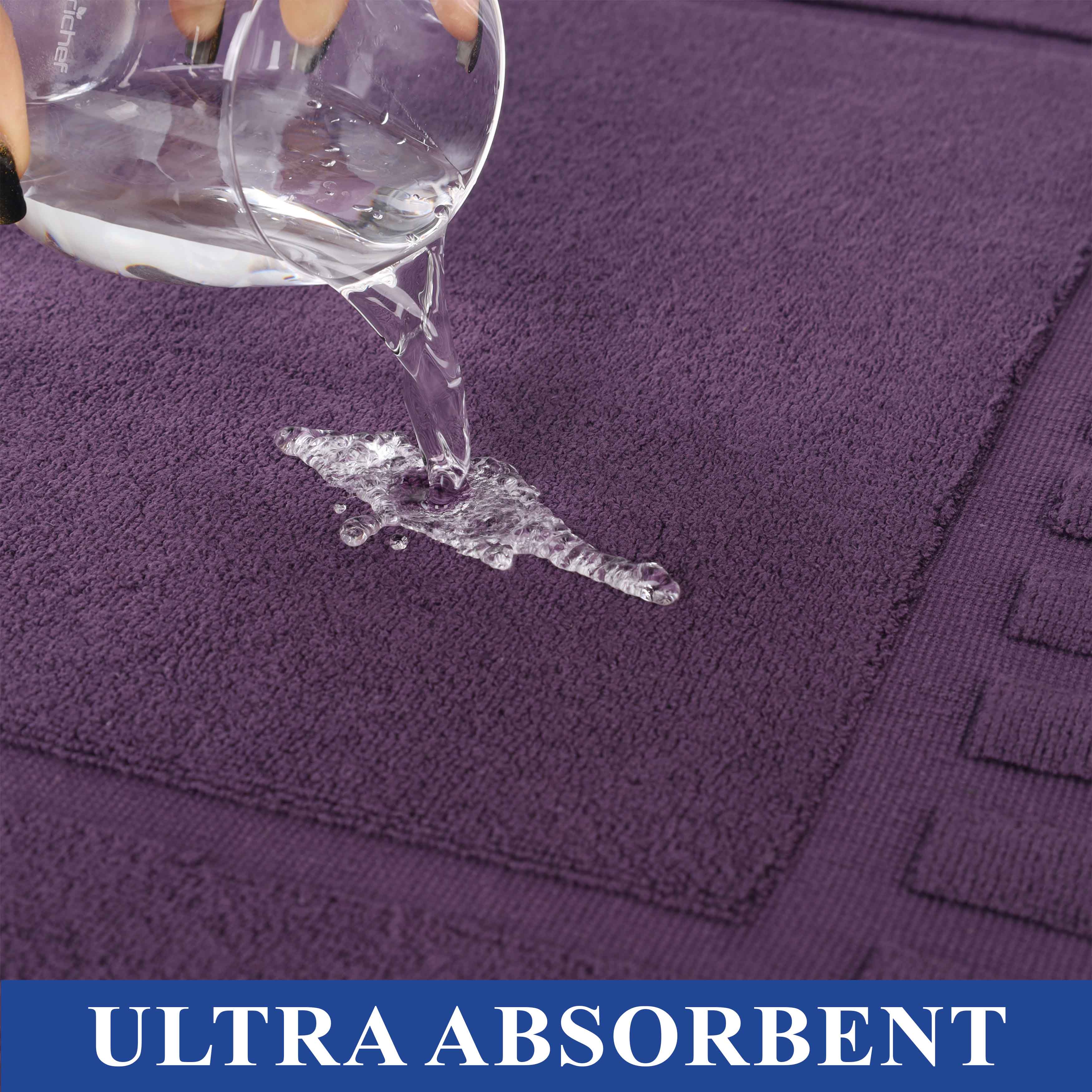 Premium Cotton Modern Geometric Border Absorbent Bath Mat Set of 2 - Non-Slip Soft Bathroom Rug for Bathroom Floor, Shower, Vanity Area - Home Decor Essentials