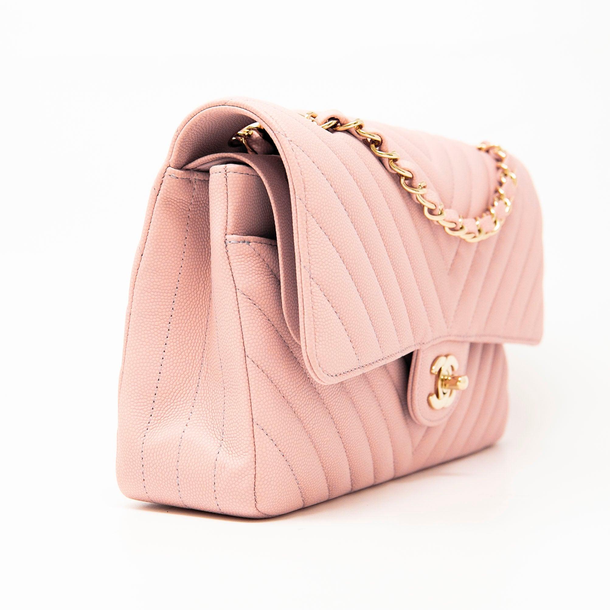 Chanel Pink Chevron Medium Classic Flap Bag - Luxury Quilted Leather Crossbody Purse for Women | Perfect for Date Night, Parties & Special Occasions