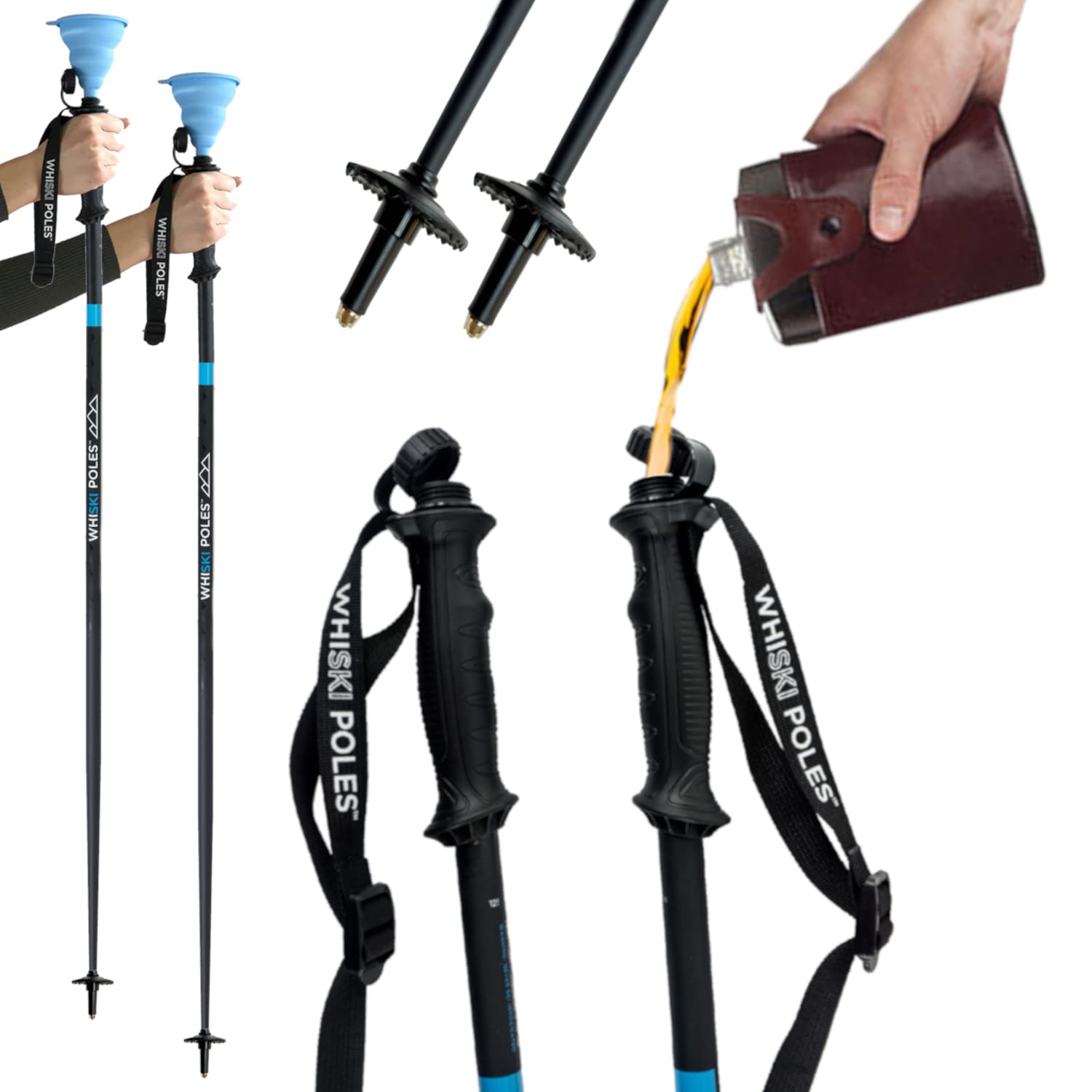 Best Ski Pole Flask for Skiers - 16 oz Stainless Steel Water Bottle with Free Collapsible Funnel & Stickers | Perfect for Skiing, Hiking, and Outdoor Adventures