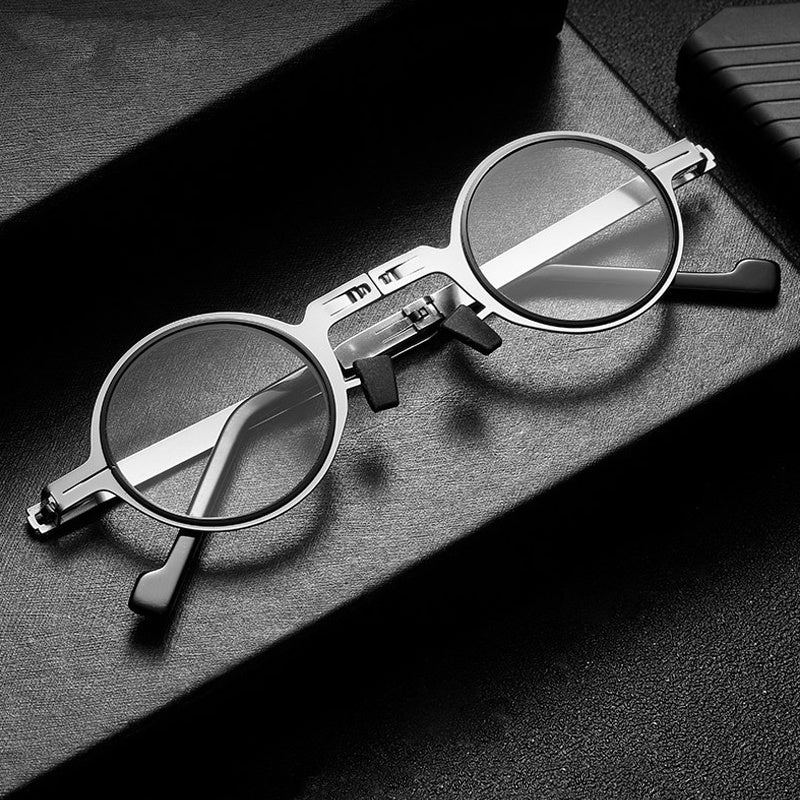 Anti Blue Light Reading Glasses - Foldable Metal Frame, Ultra Thin Round Lenses for Computer & Screen Use - Perfect for Office, Gaming & Digital Eye Strain Relief