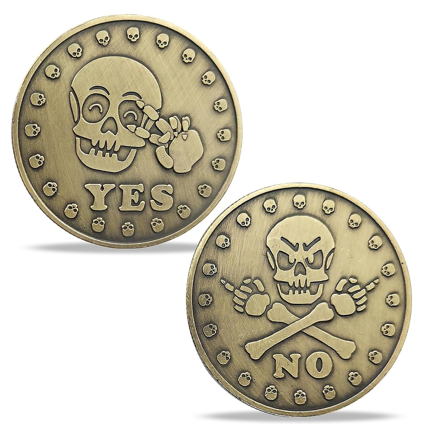 Yes No Challenge Coin - Happy & Serious Skull Decision Maker Flip Coin for Office Meetings, Bar Games, and Party Entertainment (English Version)