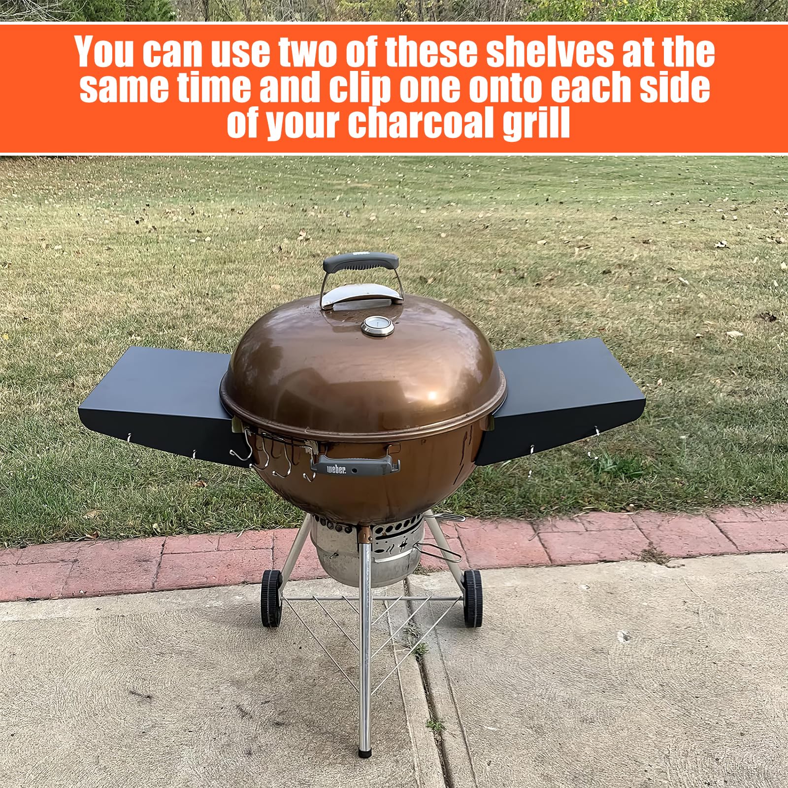 QuliMetal 22 Inch Grill Side Table Shelf for Weber Kettle Grills - Replacement for Weber Master Touch & Original Charcoal Grill - Heavy Duty Steel BBQ Accessories for Outdoor Cooking, Backyard Parties & Camping