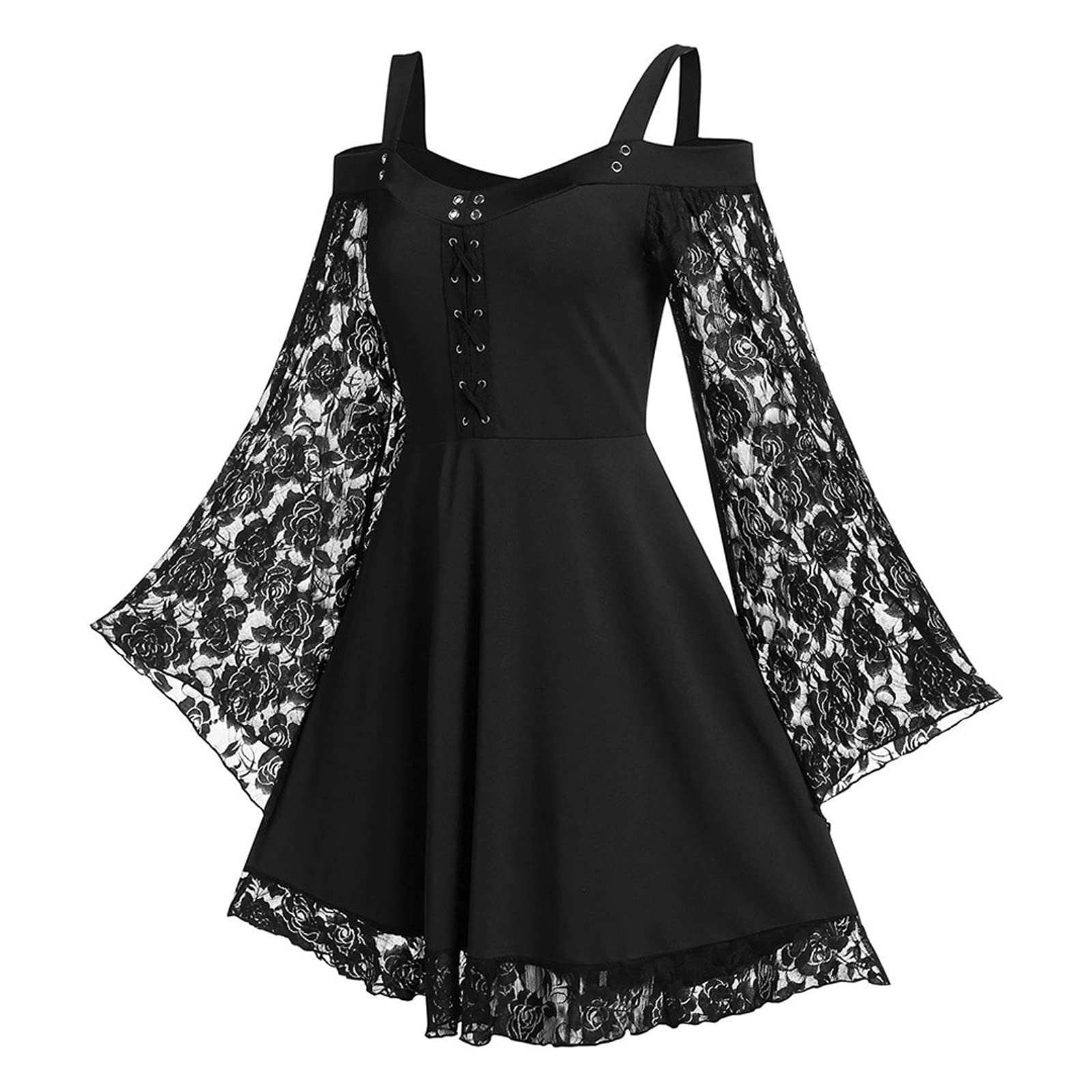 Gothic Mesh Trumpet Sleeve Blouse - Sexy Women's Flowy Top for Halloween, Medieval & Renaissance Costume, Punk Fashion (Black) | Perfect for Cosplay, Gothic Parties & Alternative Fashion