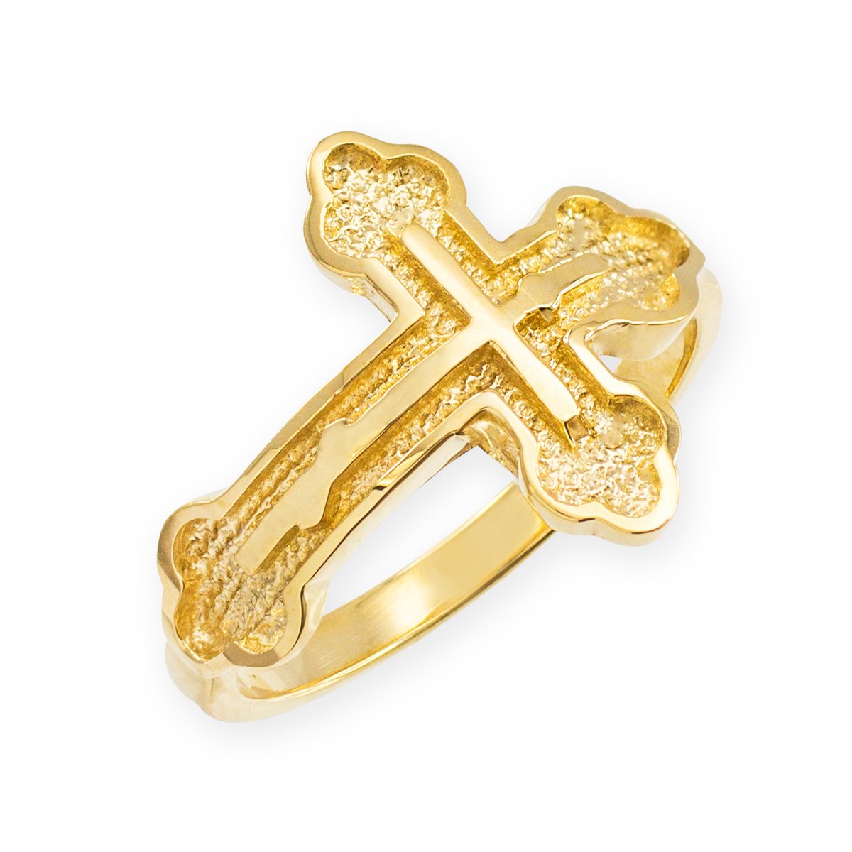 14k Yellow Gold Eastern Orthodox Cross Ring for Men & Women - Religious Jewelry for Baptism, Wedding & Faith Gifts - Handmade Christian Cross Ring for Daily Wear & Special Occasions
