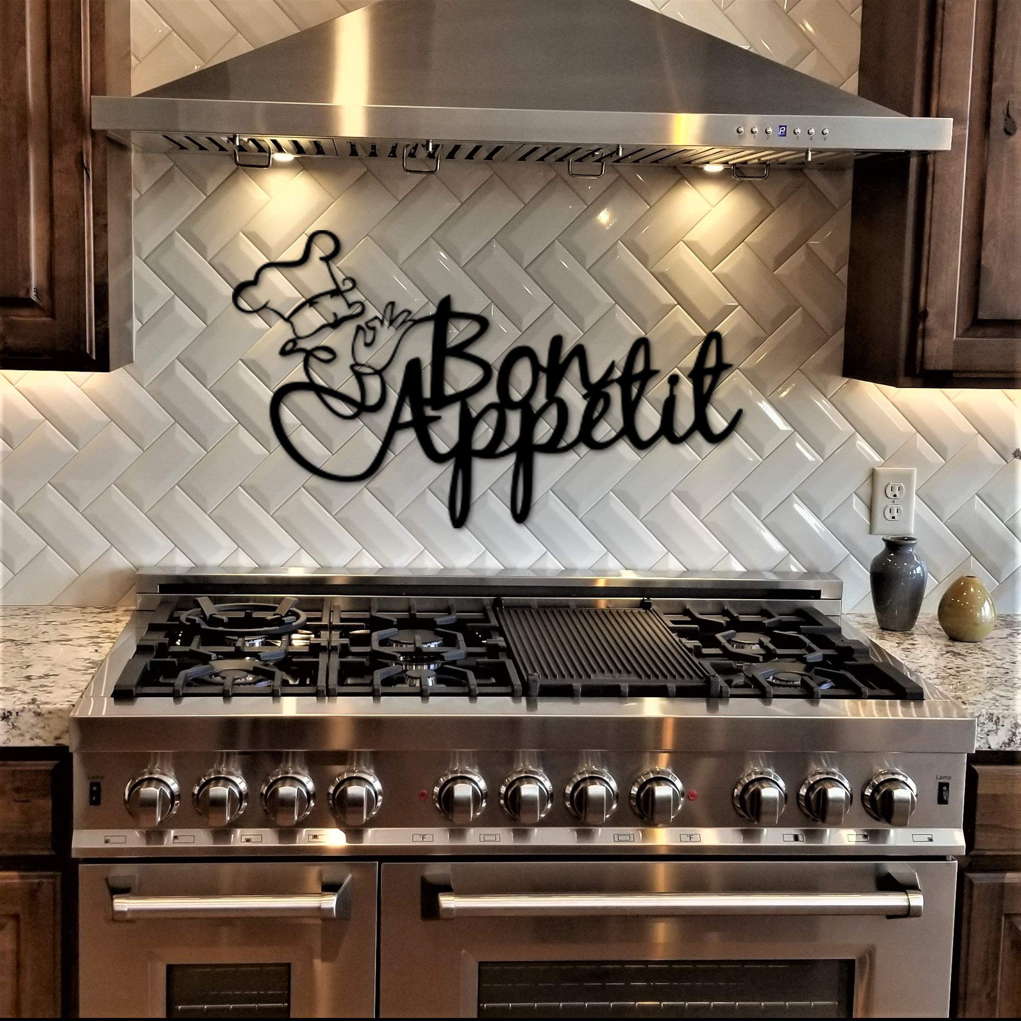 Bon Appetit Metal Wall Art - French Chef Kitchen Sign for Dining Room Decor