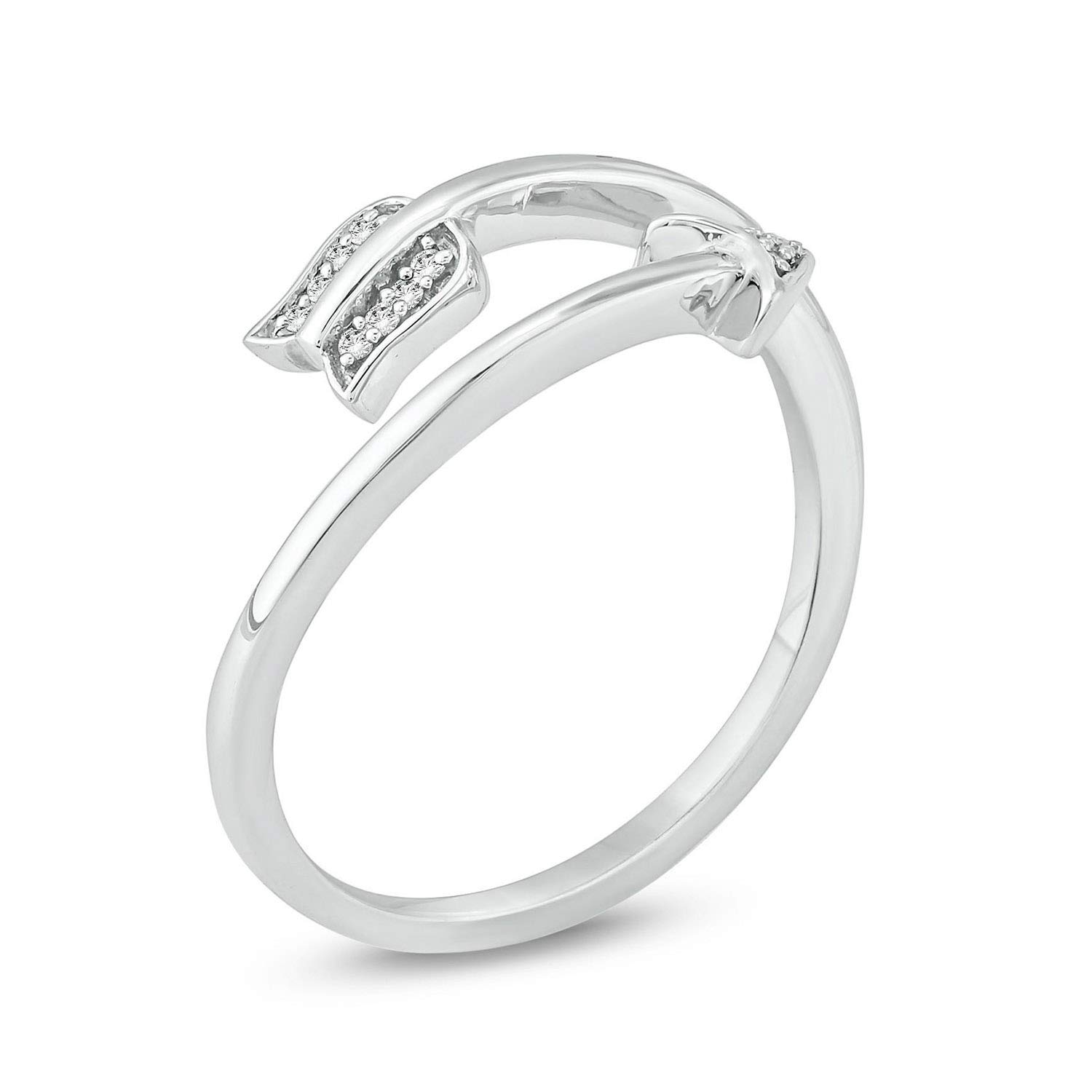 10K White Gold Open Arrow Ring for Women with Round White Diamond Accent - Elegant Jewelry for Weddings, Anniversaries & Special Occasions | Cali Trove