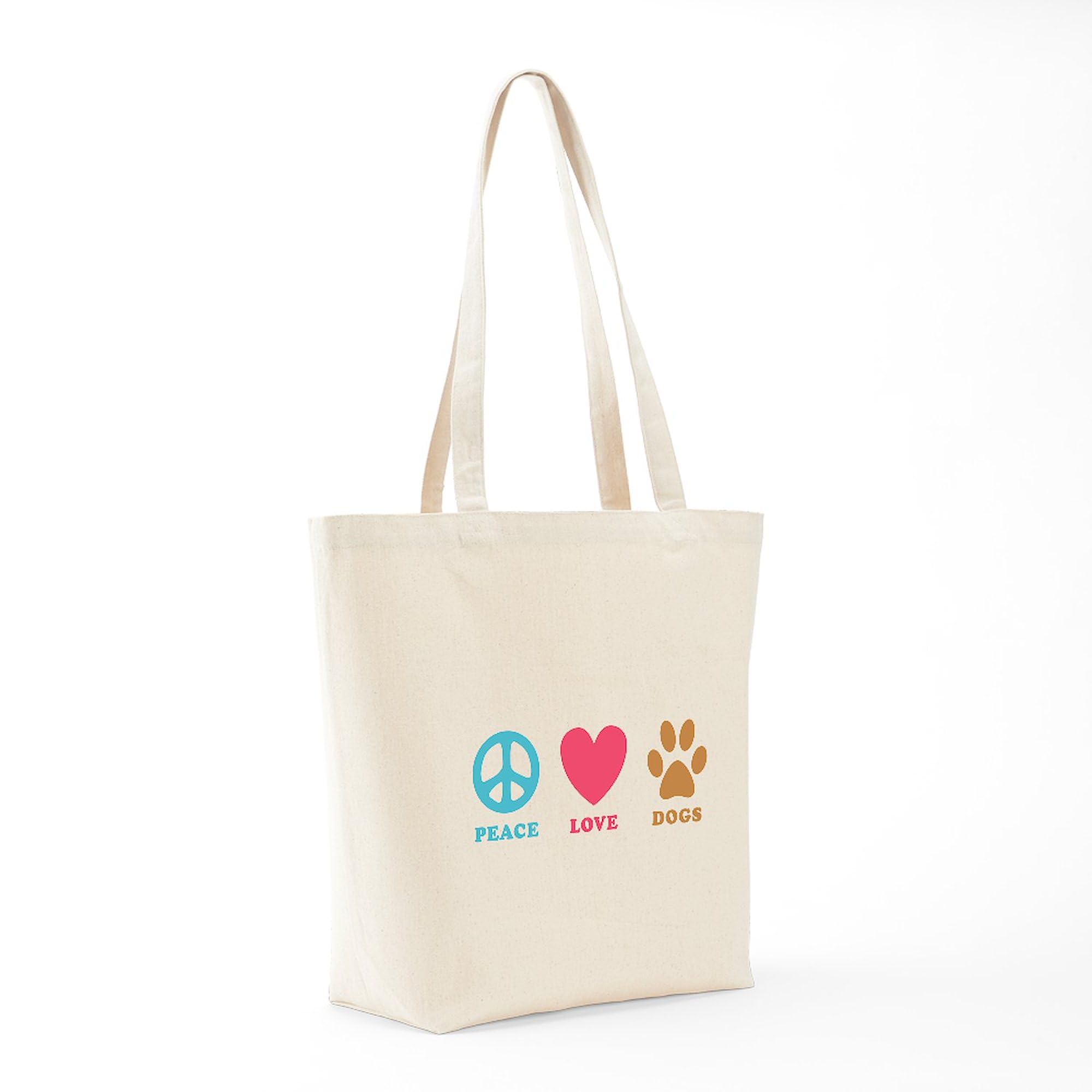 Peace Love Dogs Tote Bag - Eco-Friendly Natural Canvas Reusable Shopping Bag for Groceries, Beach & Daily Use | CafePress