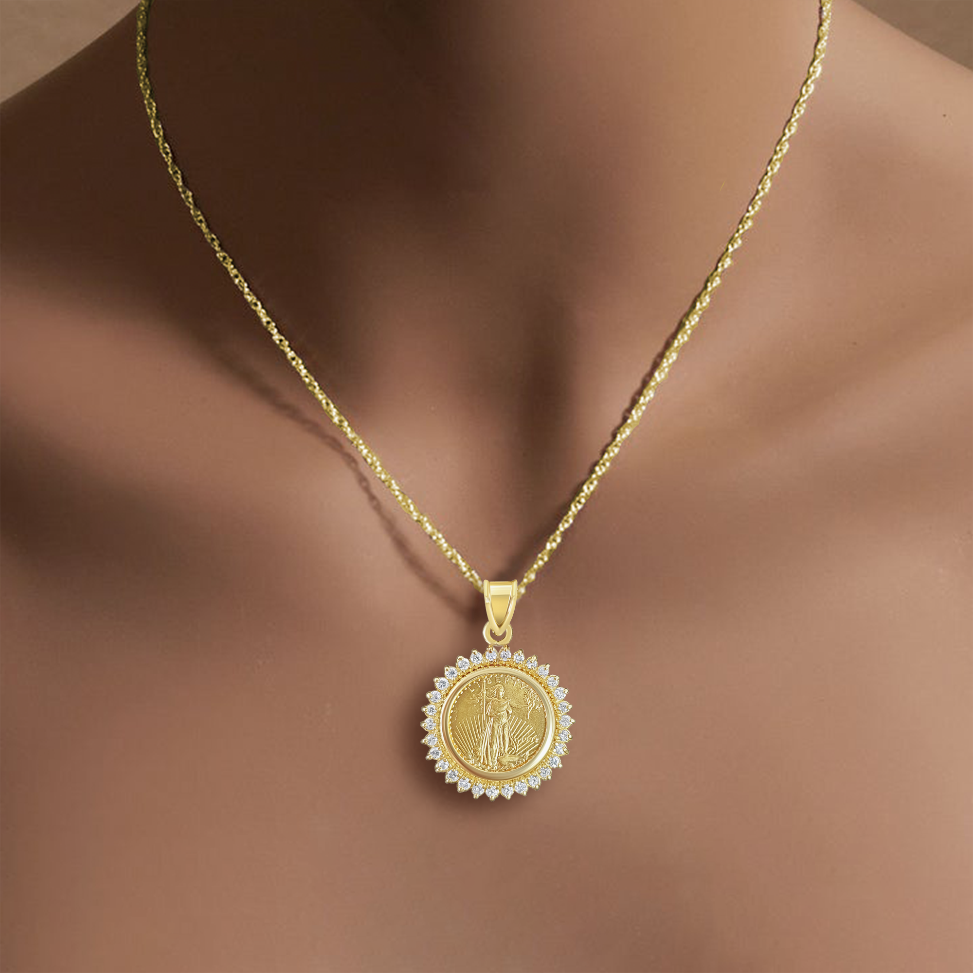 1/10OZ Fine Gold Lady Liberty Medallion with Diamond Halo - Perfect for Collectors, Gifts & Jewelry Making
