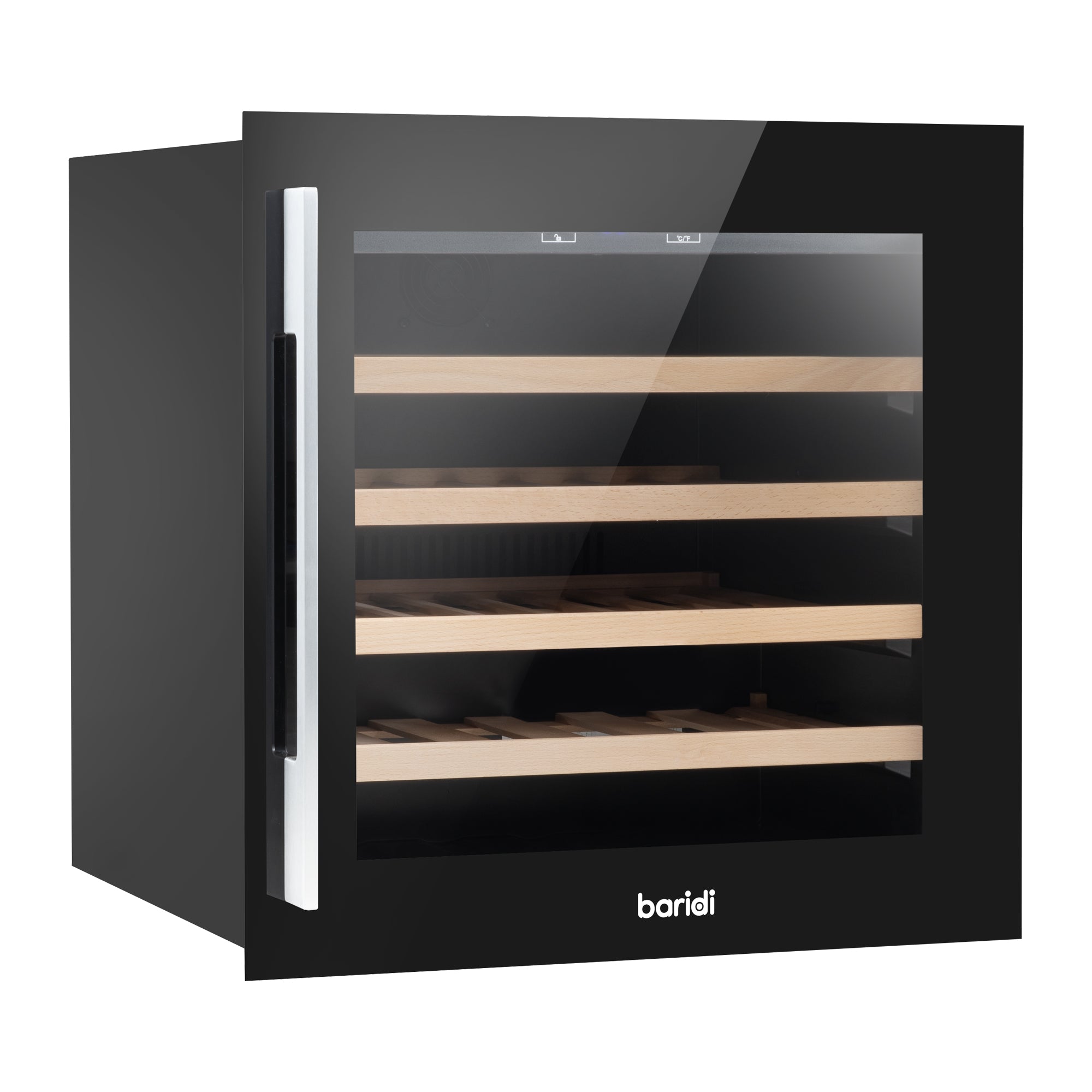 Baridi 60cm Built-In 36 Bottle Wine Cooler Refrigerator with Beech Wood Shelves - Black (DH206) for Home, Kitchen, Bar, or Restaurant Wine Storage