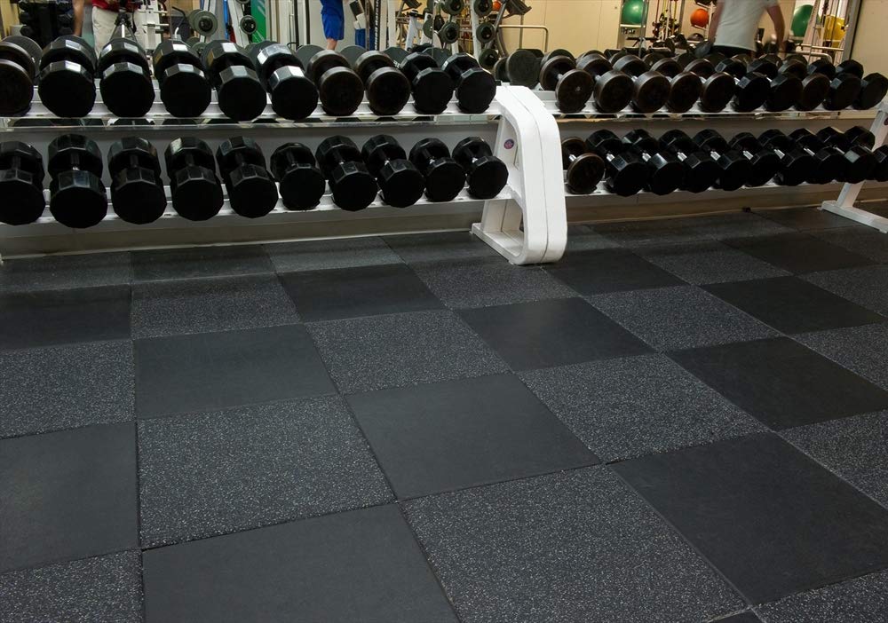 Premium 1-Inch Thick Rubber Gym Floor Mats - Shock Absorbing & Noise Reducing Exercise Tiles - 2'x2' Interlocking Tiles (4 Sq Ft Coverage) - Ideal for Home Gyms, Weight Rooms & Play Areas - 10% Blue Color Option