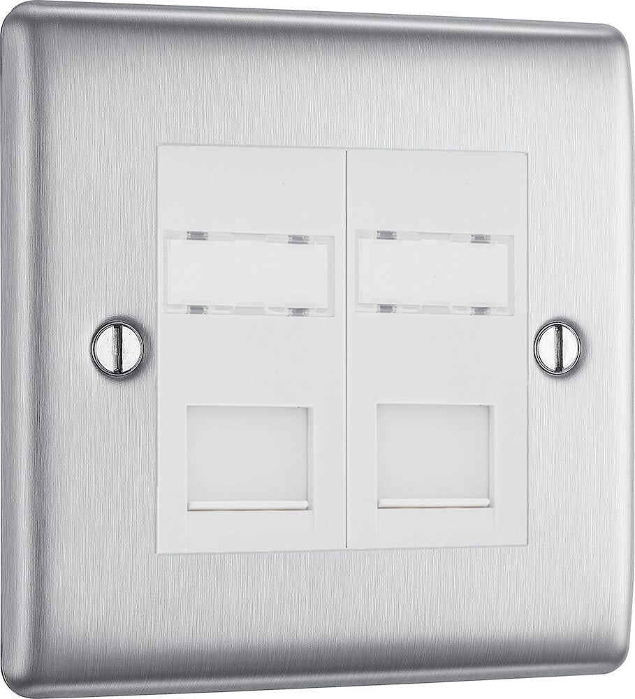 BG Nexus Brushed Steel Double RJ45 Cat6 Ethernet Outlet - High-Speed Data Port for Home & Office Networking