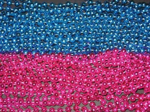 72 Pack Pink & Blue Mardi Gras Beads for Baby Shower, Gender Reveal Party, New Orleans Festival & Carnival Celebrations - Bulk Plastic Necklaces for Themed Events & Parades