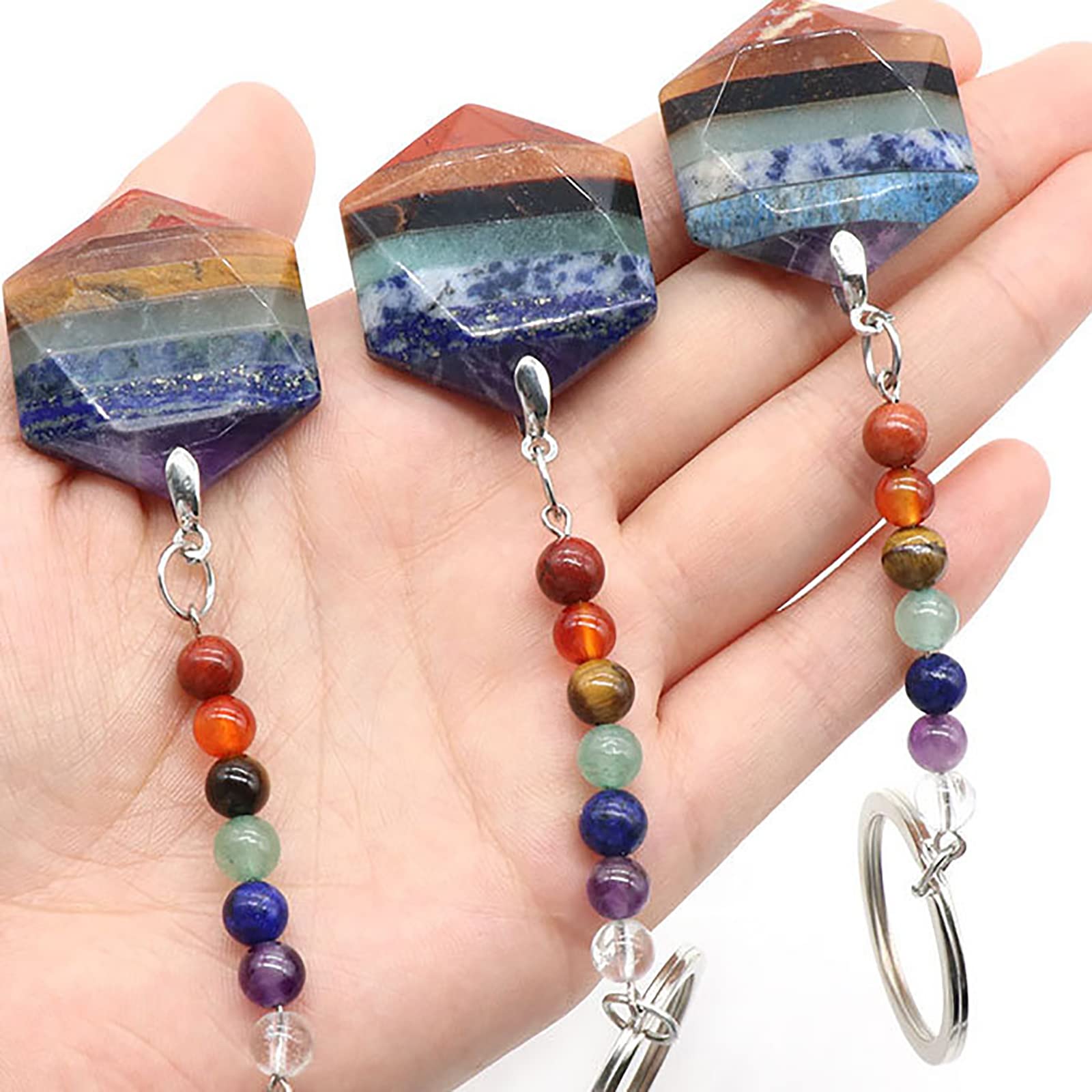 Lecoo 7 Chakra Healing Crystal Keychain for Women - Natural Gemstone Spiritual Key Ring with Star Charm - Perfect Car Keychain, Yoga Gift & Meditation Accessory (Great for Energy Healing, Stress Relief & Daily Use)