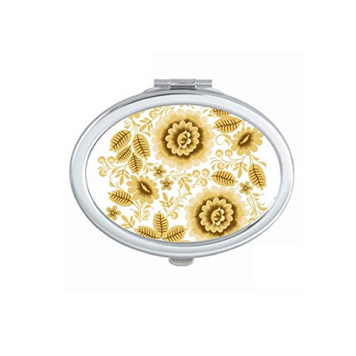 DIYthinker Yellow Golden Classic Floral Pattern Portable Folding Mirror - Double Sided Hand Mirror for Makeup, Travel & Home Decor | Compact Vanity Mirror for Purse, Dorm & Gift Ideas