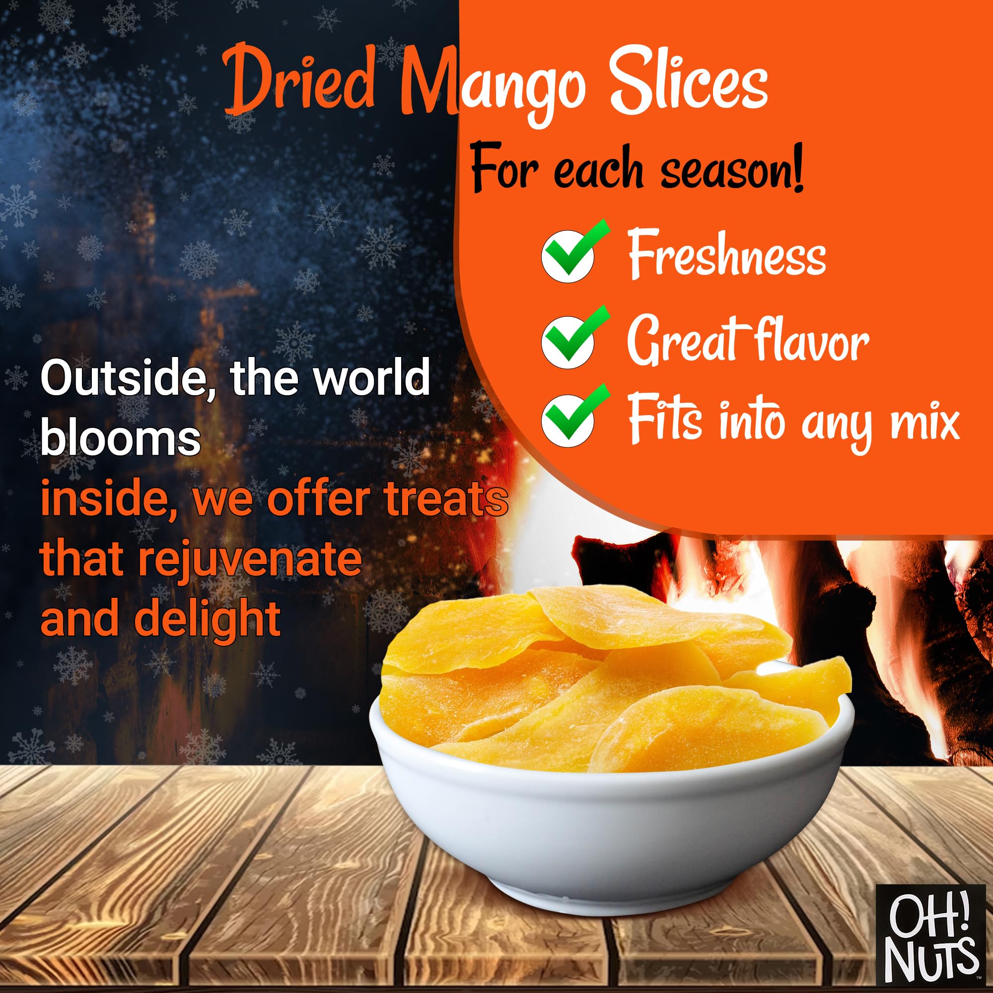 Oh! Nuts Dried Mango Slices - 1 LB Bag of Dehydrated Fruit Snacks - All Natural, No Sugar Added - Perfect for Healthy Snacking, Trail Mix & Baking - Packed in Resealable Zip Bag for Freshness - Great for Office, Hiking & Kids Lunch Boxes