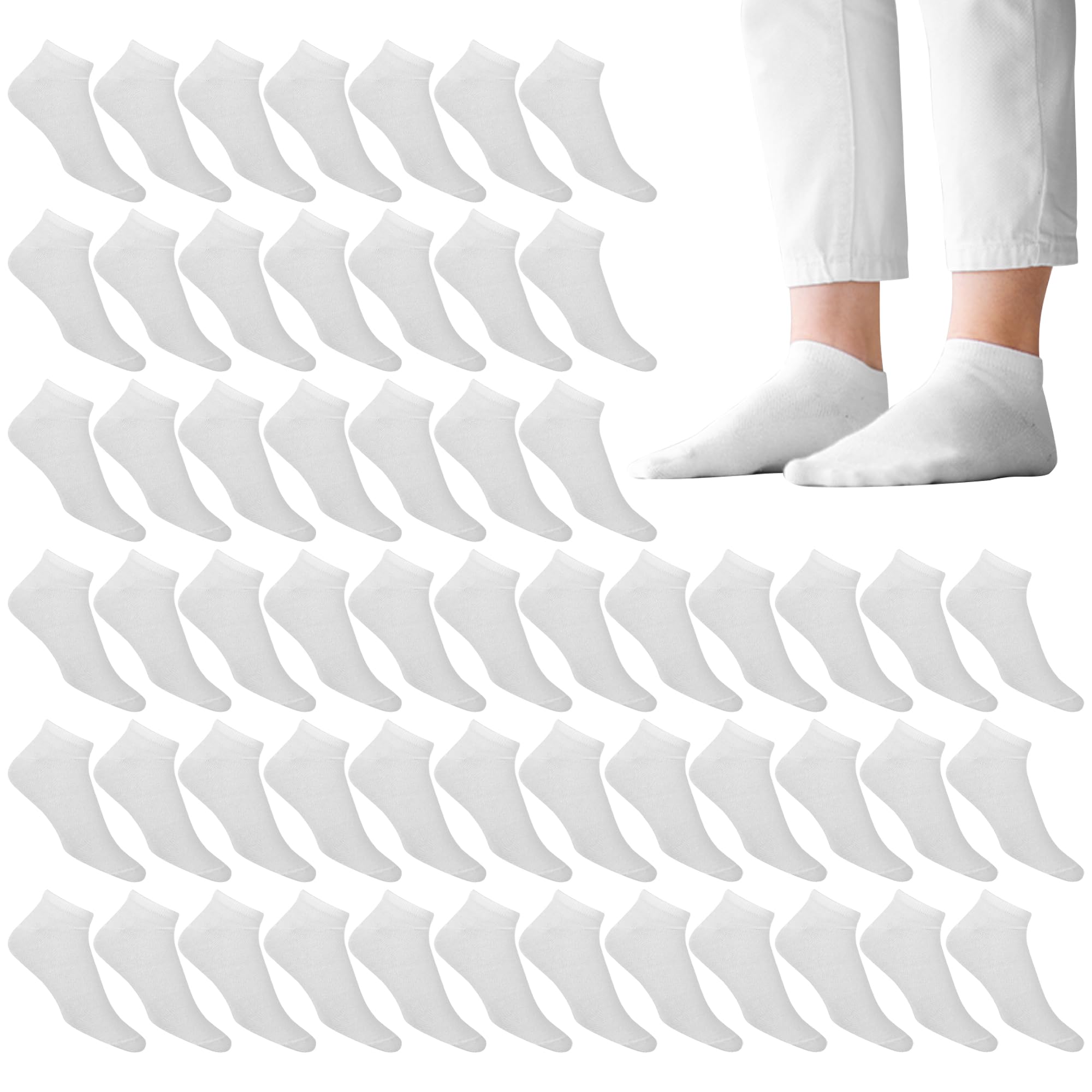 100 Pack Men's Ankle Socks - Size 10-13 Cotton Crew Socks (White & Black) - Bulk Pack for Daily Wear, Sports & Work - Breathable Comfort Socks for Hiking, Running & Casual Outfits
