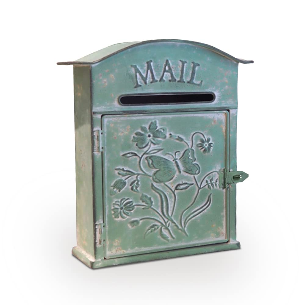 Vintage Distressed Green Wall Mount Mailbox - Decorative Outdoor Post Mail Box for Home, Garden, and Farmhouse Style Decor | Perfect for Porch, Yard, and Rustic Themed Spaces