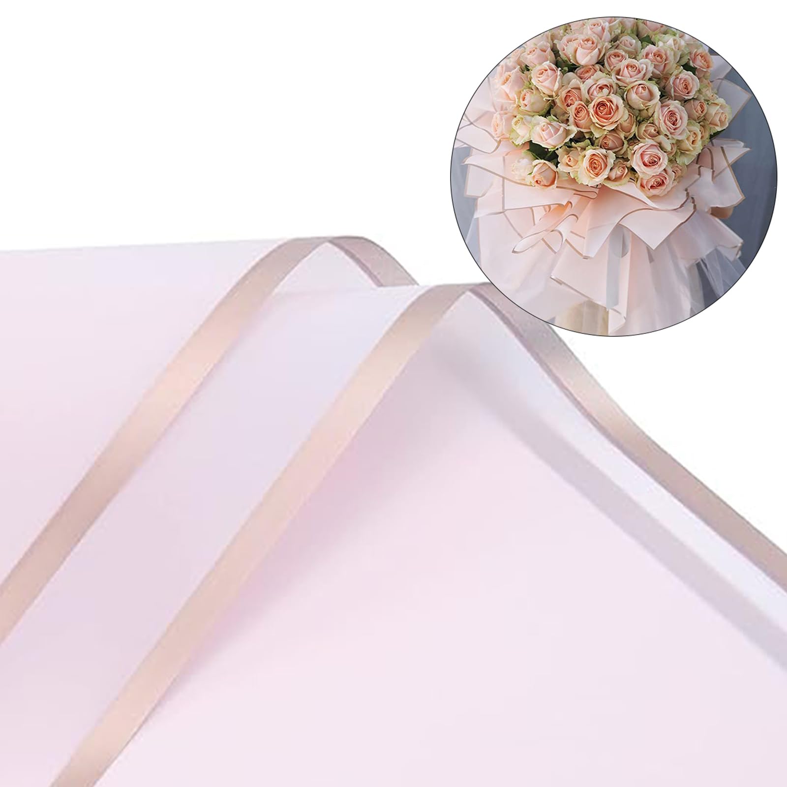VOWOVOSDAY Pink Flower Wrapping Paper - 20 Sheets Waterproof Floral Gift Wrap with Ribbon for DIY Bouquet Packaging, Wedding Favors, Birthday Presents & Craft Projects (Light Pink)