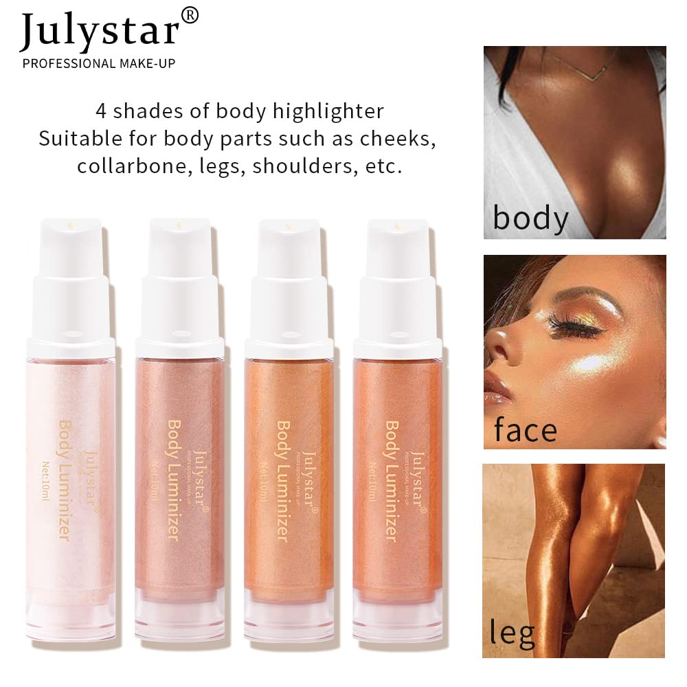 Julystar Liquid Body Highlighter - Full Body Illuminating Glow Drops for Face & Body, Shimmering Highlighter Makeup (02# Golden Glow) - Perfect for Beach Parties, Summer Vacations & Night Out Makeup