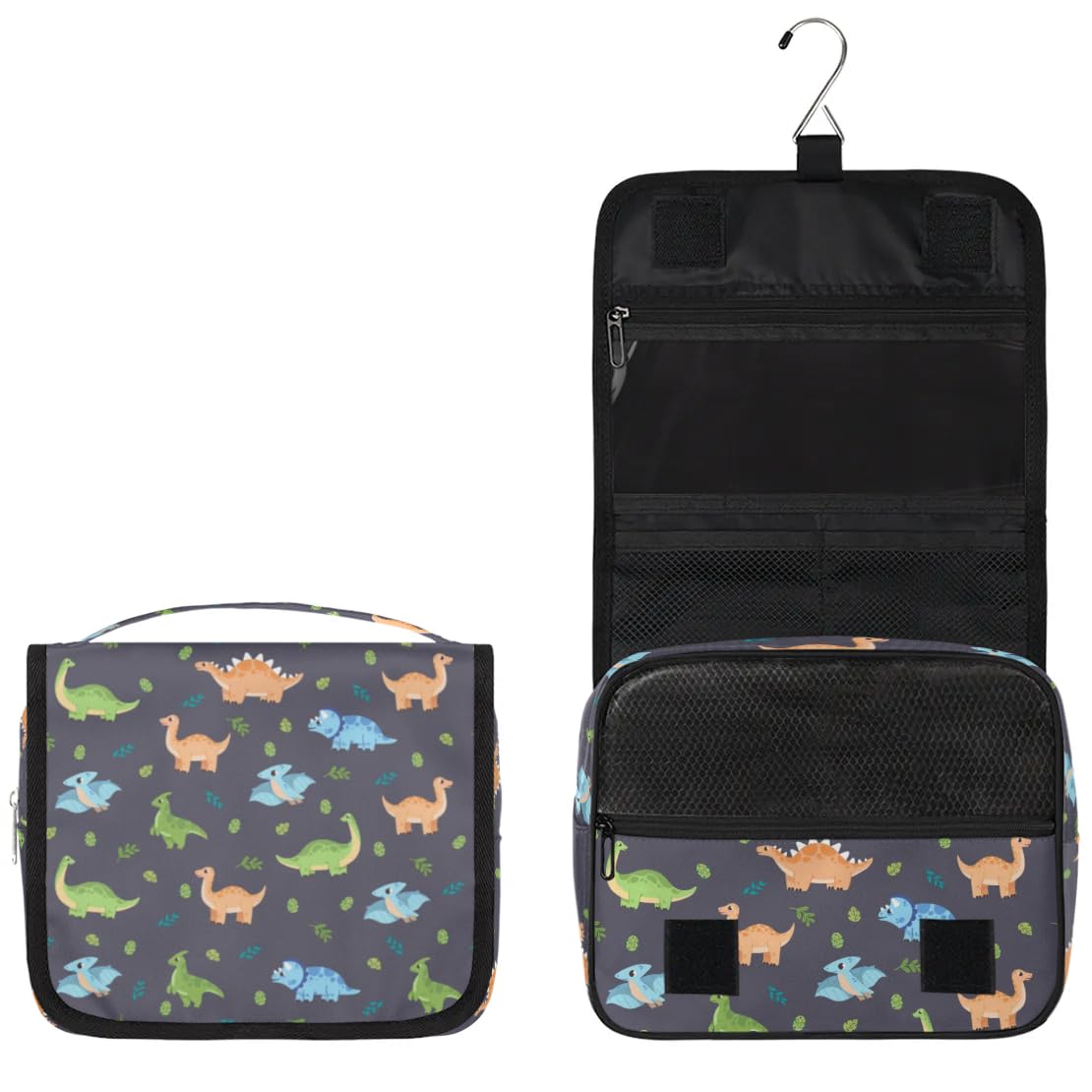 Dinosaur Hanging Travel Toiletry Bag with Hook - Waterproof Cosmetic Organizer for Men & Boys - Cute Cartoon Dino Makeup Case for Toiletries & Accessories - Perfect for Camping, Gym, Travel & Daily Use