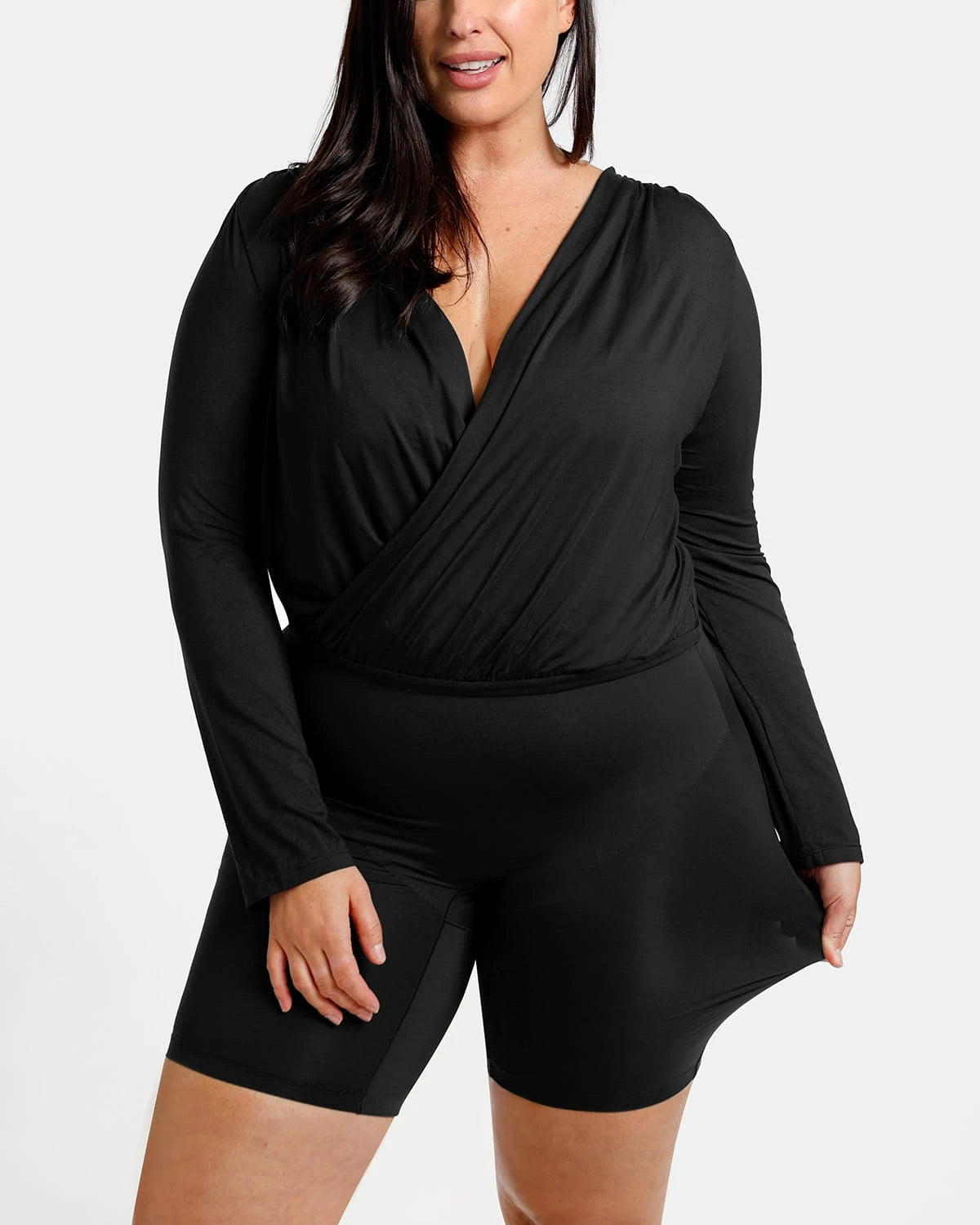 2-in-1 Built-in Shapewear Overlapping V-Neck Top for Women - Slimming Seamless Tummy Control Camisole for Layering & Everyday Wear