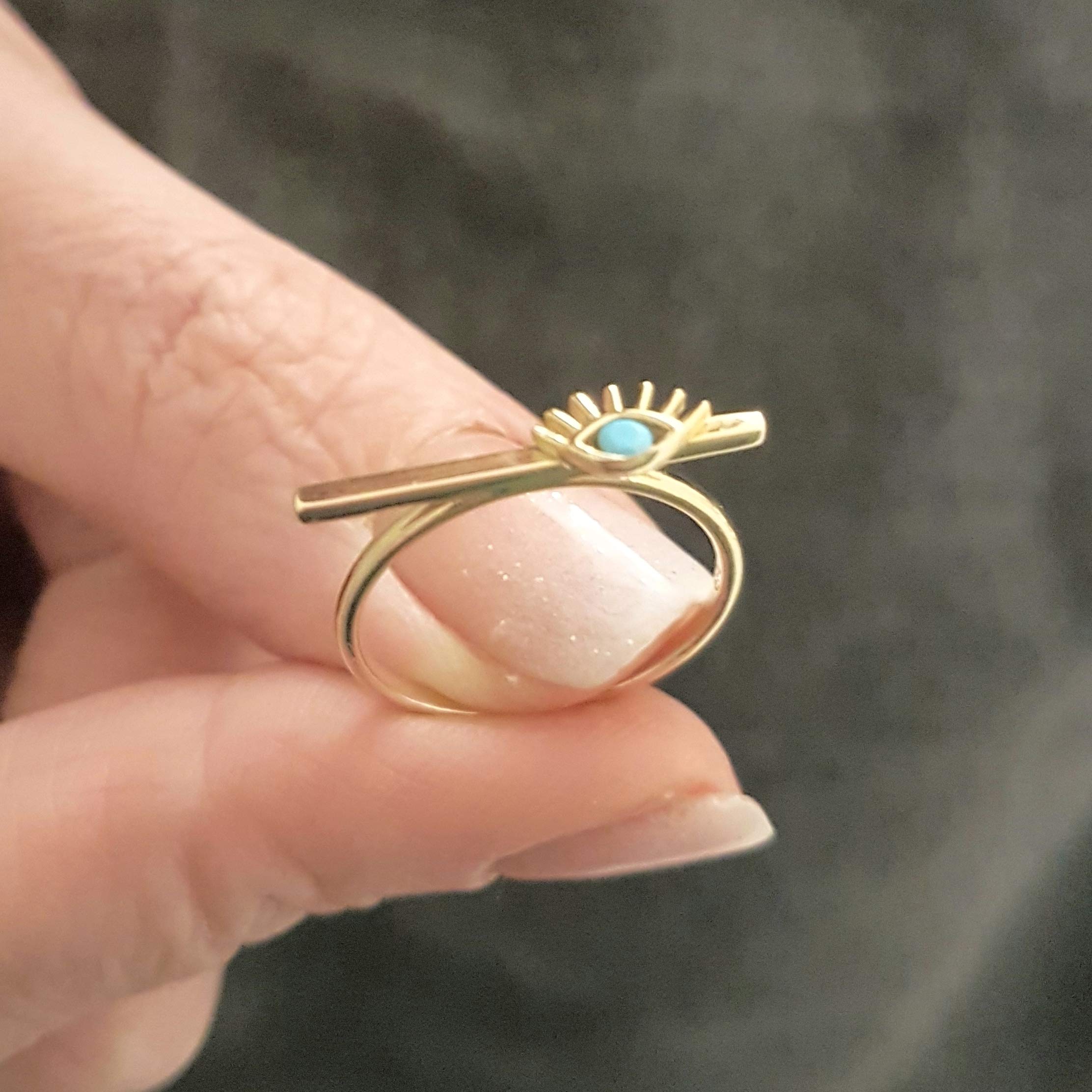 14K Solid Gold Long Bar Eyelash Ring for Women | Turquoise December Birthstone Jewelry, Dainty Stackable Ring, Perfect Anniversary & Christmas Gift for Mom, Wife, Girlfriend – Ideal for Everyday Wear, Date Nights & Special Occasions