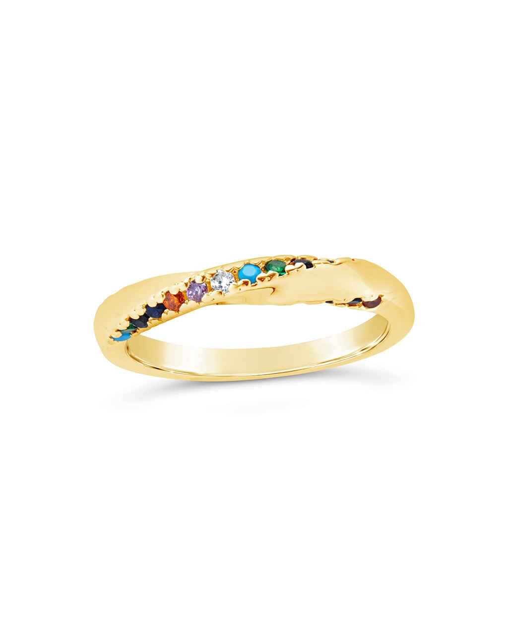 Senta Rainbow CZ Twist Ring - Elegant Cubic Zirconia Fashion Jewelry for Women | Perfect for Parties, Weddings & Daily Wear