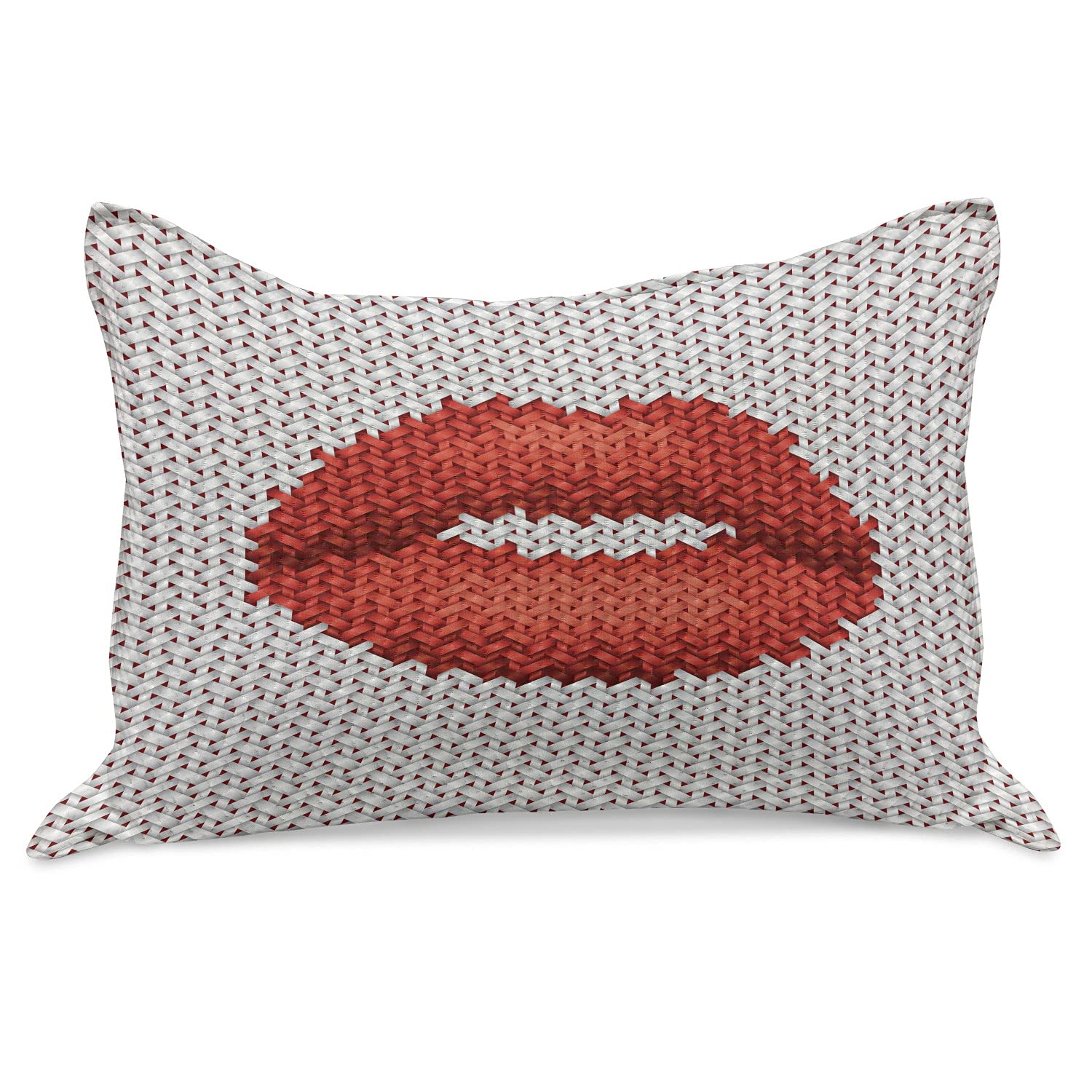Ambesonne Feminine Knitted Pillow Cover - Lips & Cosmetics Design, Grey & Red, 30
