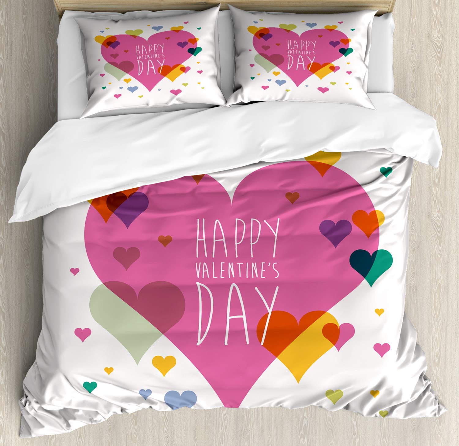 Ambesonne Valentine's Day Duvet Cover Set - Romantic Love Theme with Abstract Heart Design, 3-Piece Bedding Set Includes 2 Pillow Shams, California King Size, Multicolor | Perfect for Couples' Bedrooms, Anniversary Gifts & Romantic Home Decor
