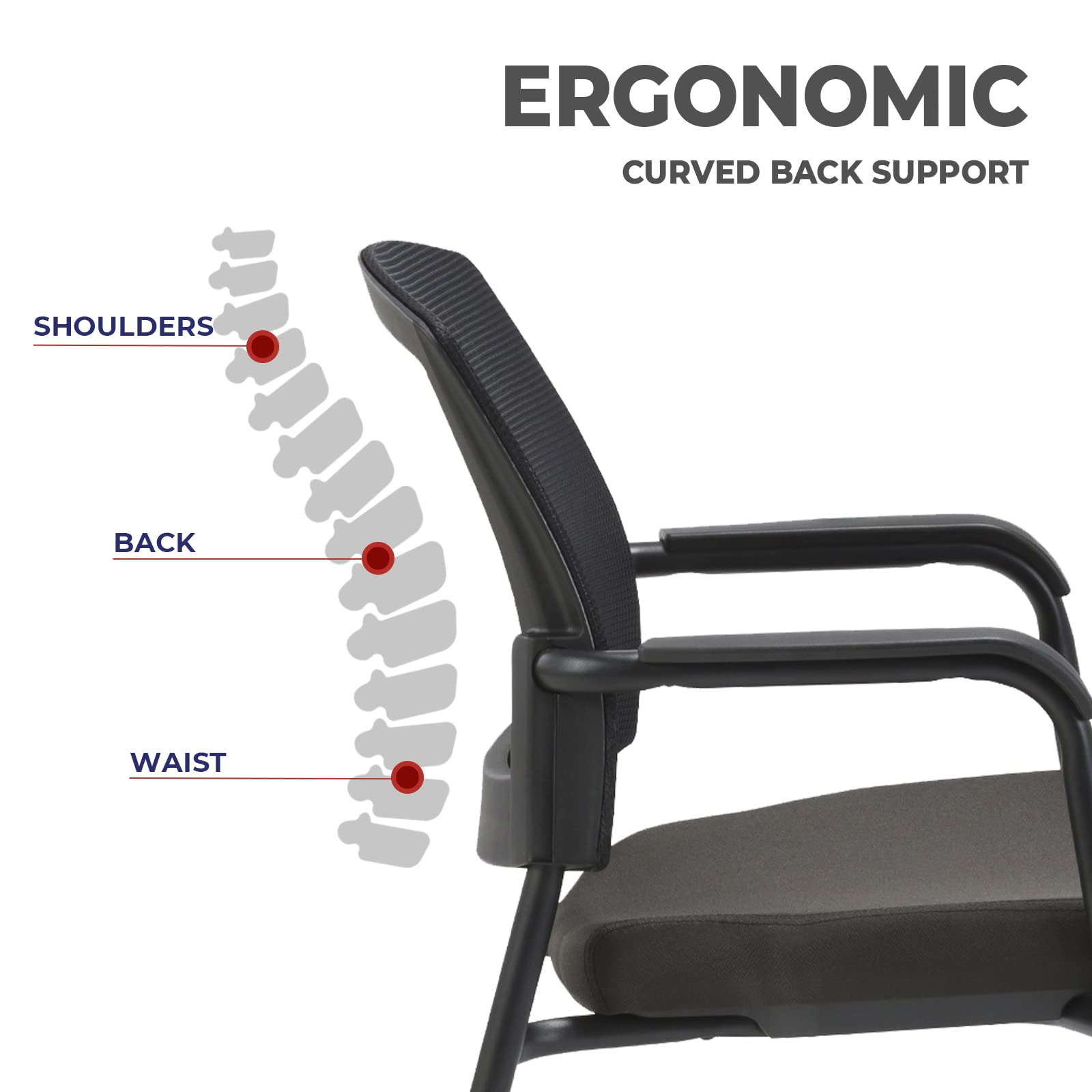 CLATINA Ergonomic Mesh Guest Chair with Arms - Stackable Office Chair for Home, Waiting Room, Lobby, Reception & Conference - No Wheels, Alba Black (1 Pack) - Perfect for Small Spaces & Temporary Seating