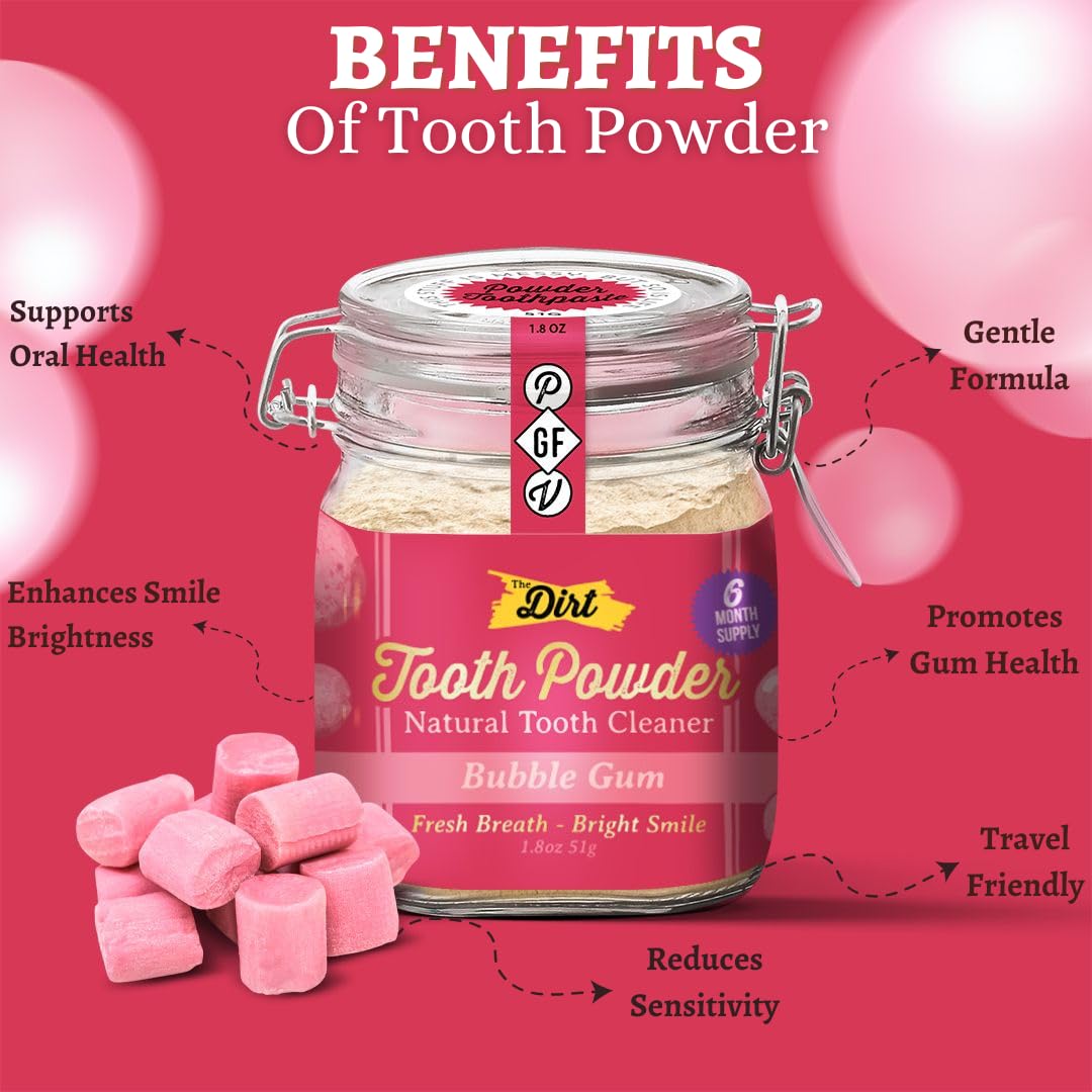 Natural Hydroxyapatite Tooth Powder for Teeth Whitening & Remineralization - Fluoride-Free, Gluten-Free, Vegan Dental Care (Bubble Gum Flavor, 51g/6 Month Supply) - Perfect for Sensitive Teeth & Daily Oral Hygiene Routine