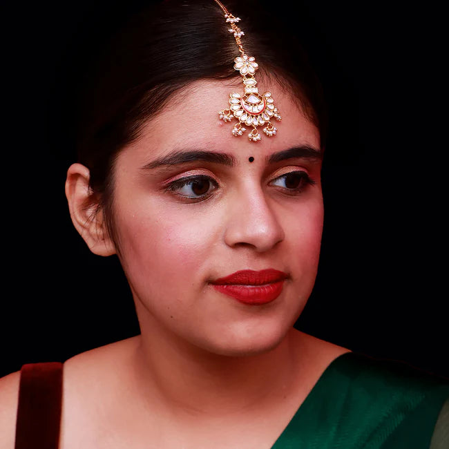 Luxury Gold Plated Royal Kundan Maang Tikka Headpiece (D53) - Perfect for Weddings, Parties & Indian Traditional Events