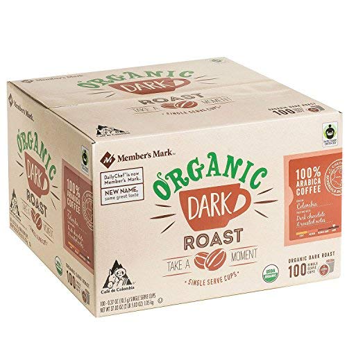 Premium Organic Dark Roast Coffee - 100 Single Serve Pods (37.03 oz) | Rich Dark Chocolate & Roasted Notes | Perfect for Home & Office Brewing | Member's Mark Brand | 2-Pack Bundle