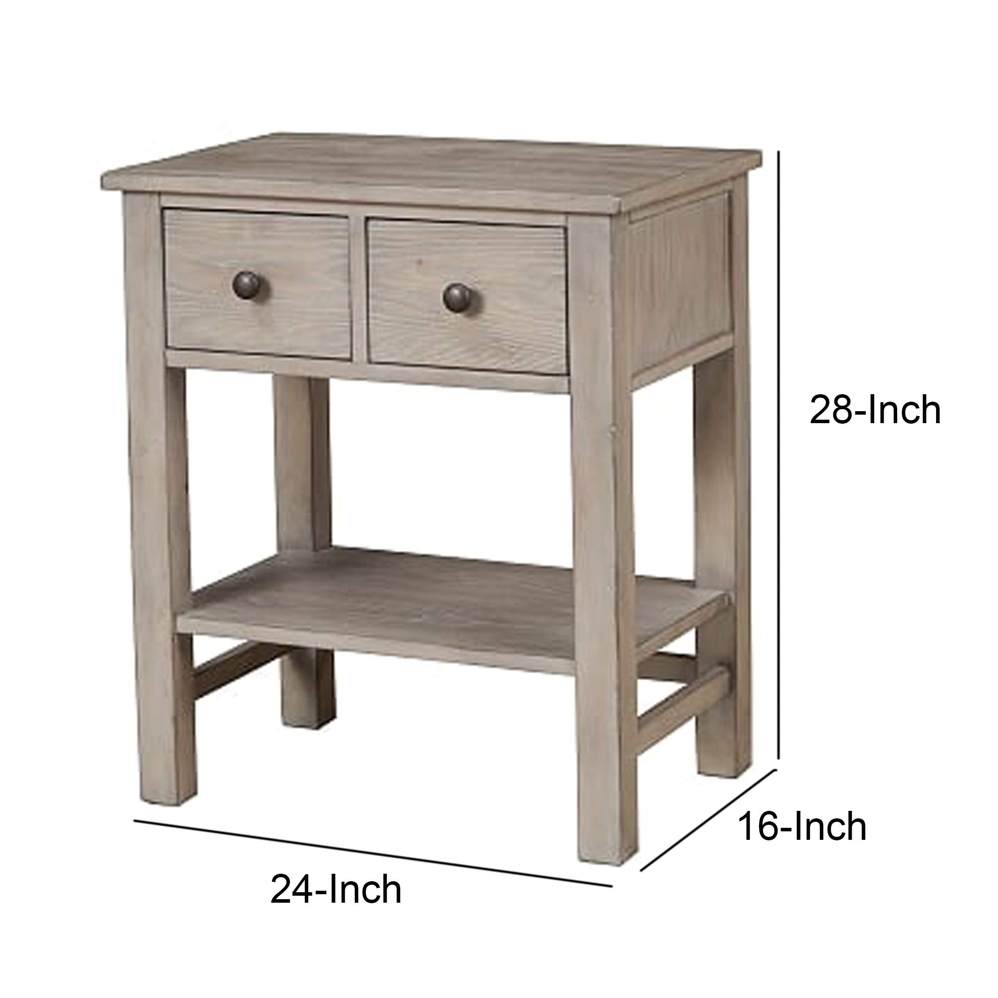Benjara Modern Gray Nightstand with 2 Drawers & Bottom Shelf - Bedside Table for Bedroom, Living Room, or Office Storage